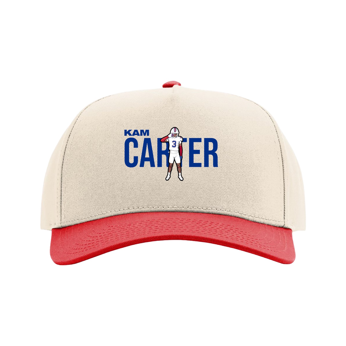 Full Fabric Five-Panel Champ Cap — Player Name in Cream/Red
