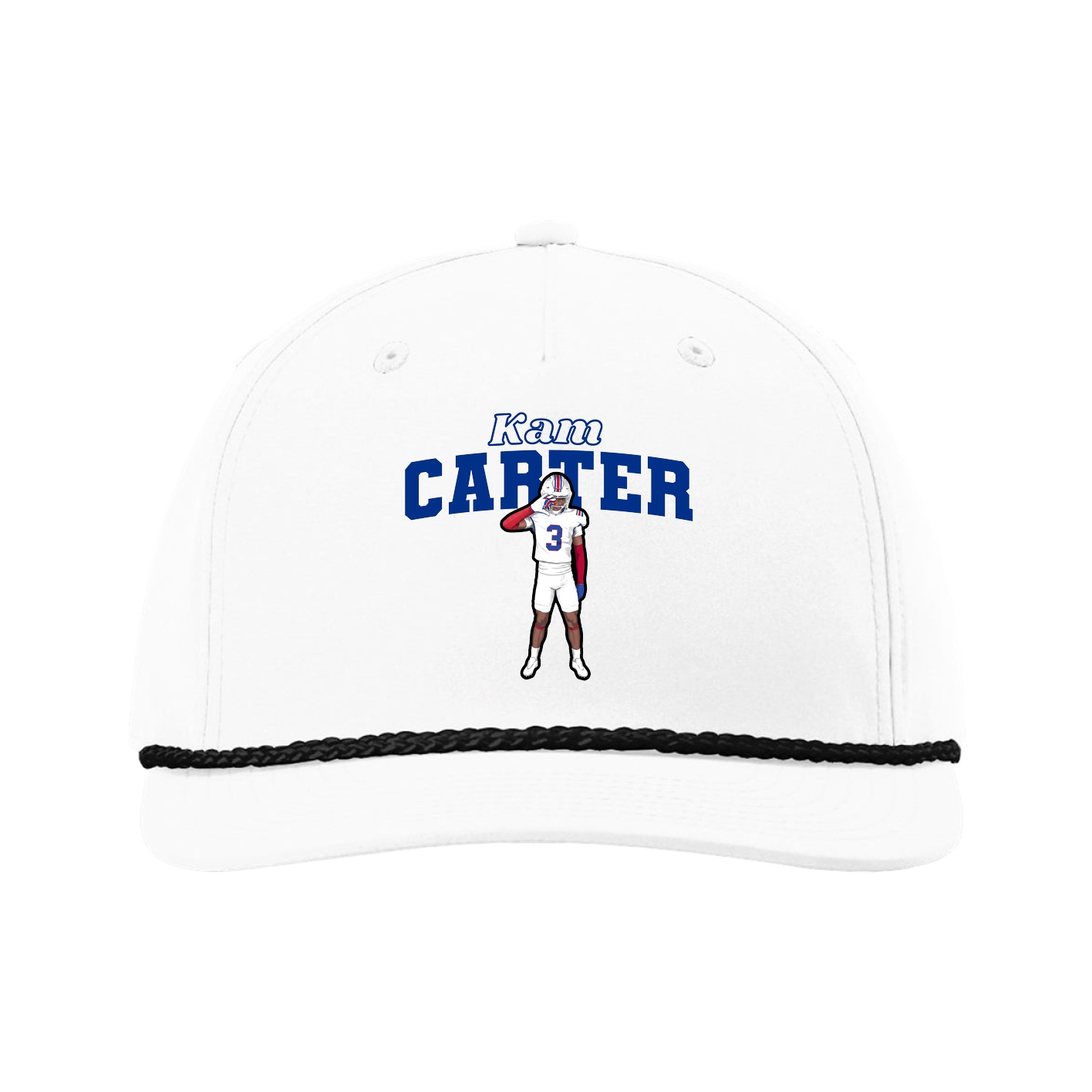 Five-Panel Classic Rope Cap — Name Arch in White