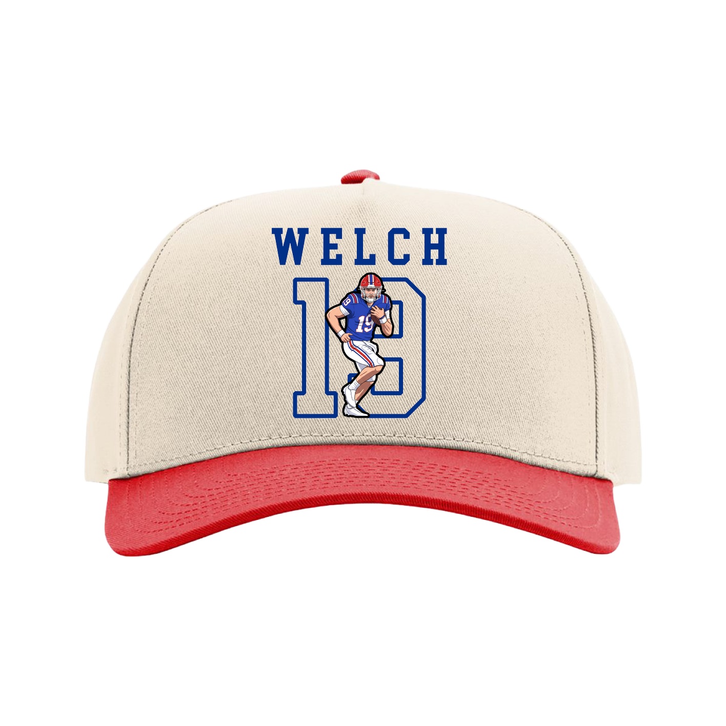 Full Fabric Five-Panel Champ Cap — Shirsey in Cream/Red