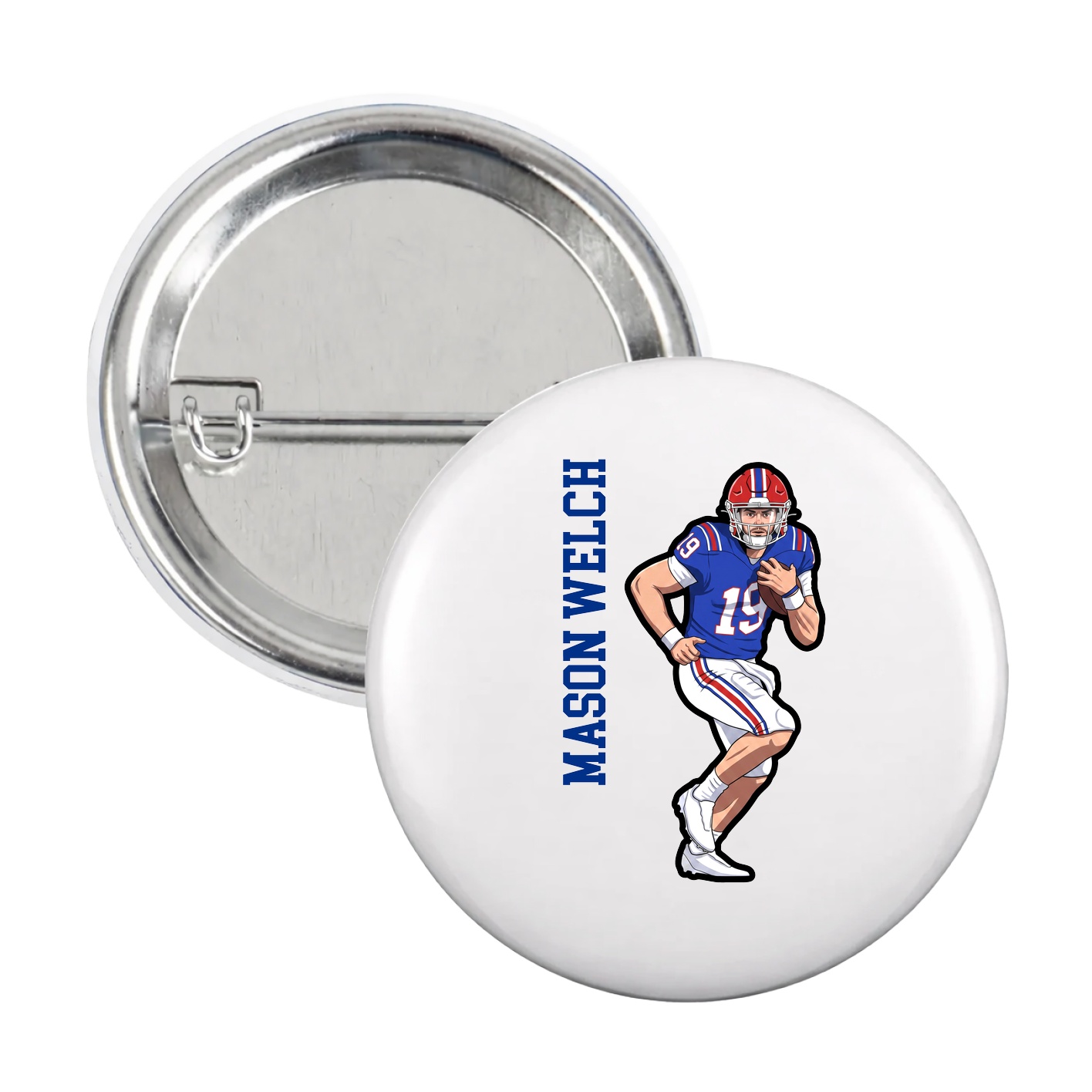 Game Day Button — Name Vertical in White