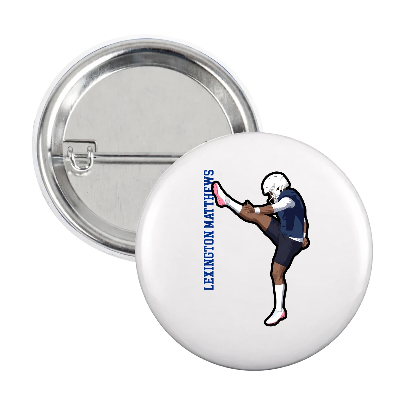 Game Day Button — Name Vertical in White