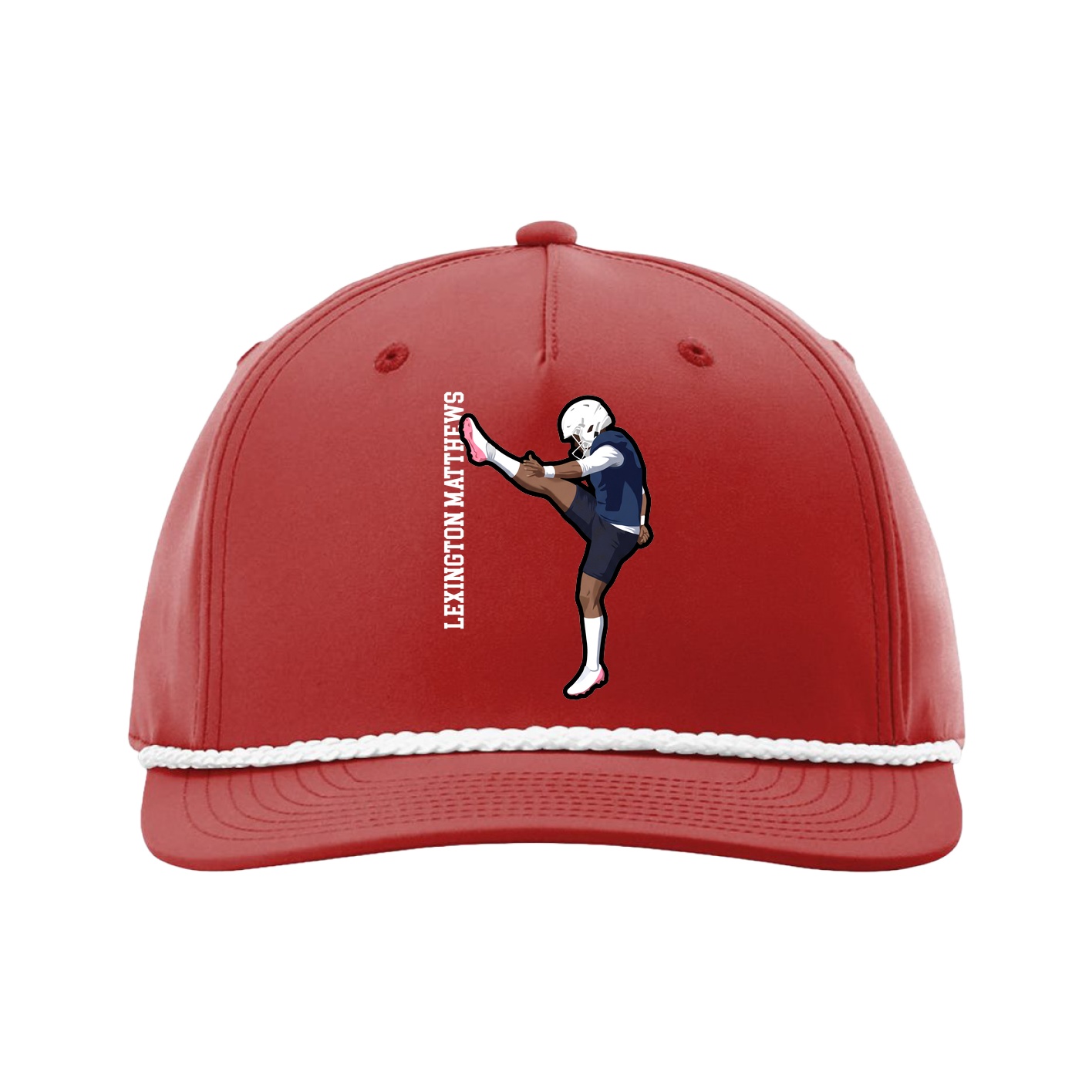 Five-Panel Classic Rope Cap — Name Vertical in Red