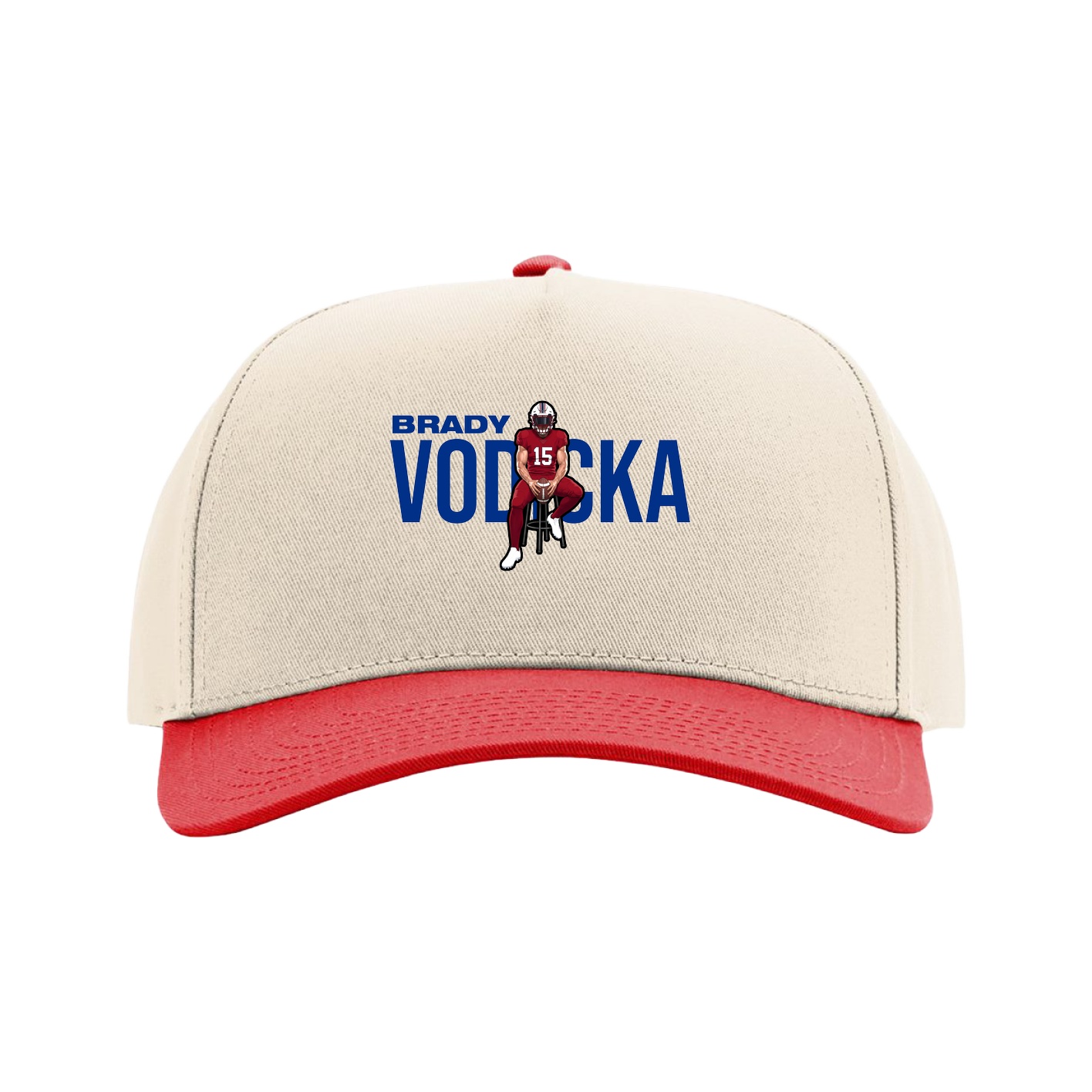 Full Fabric Five-Panel Champ Cap — Player Name in Cream/Red