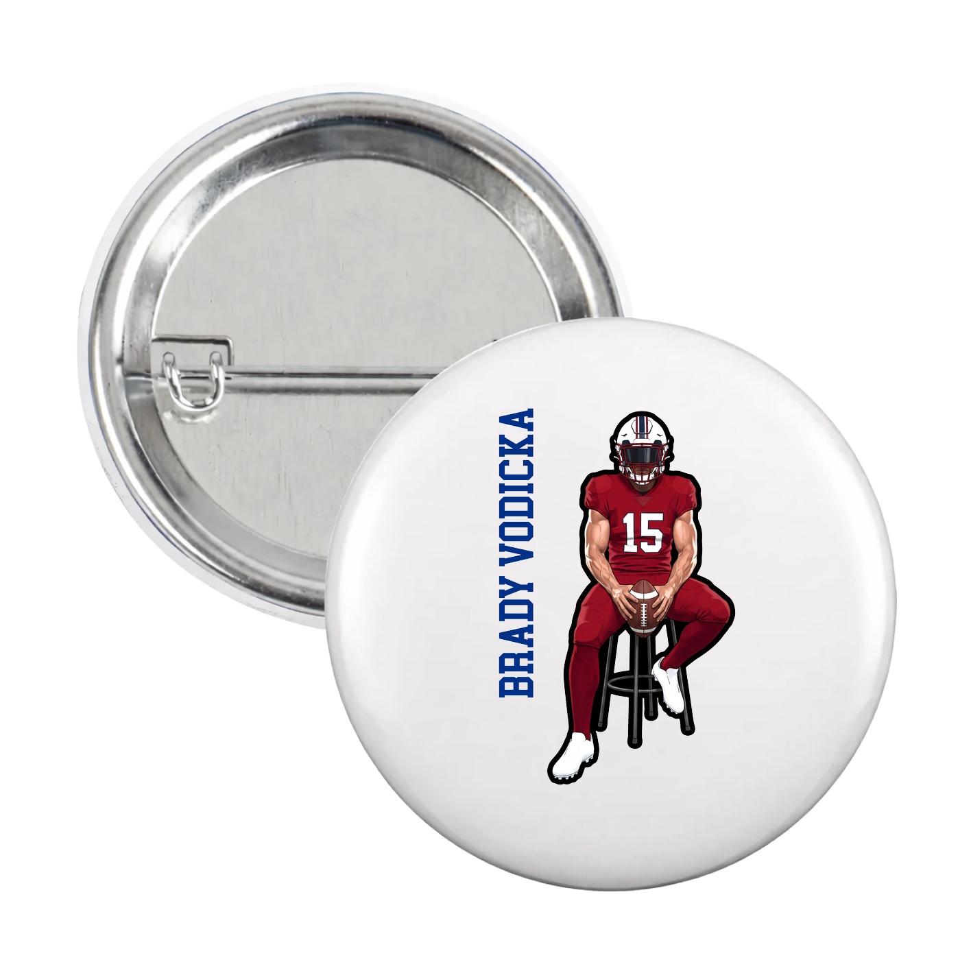 Game Day Button — Name Vertical in White