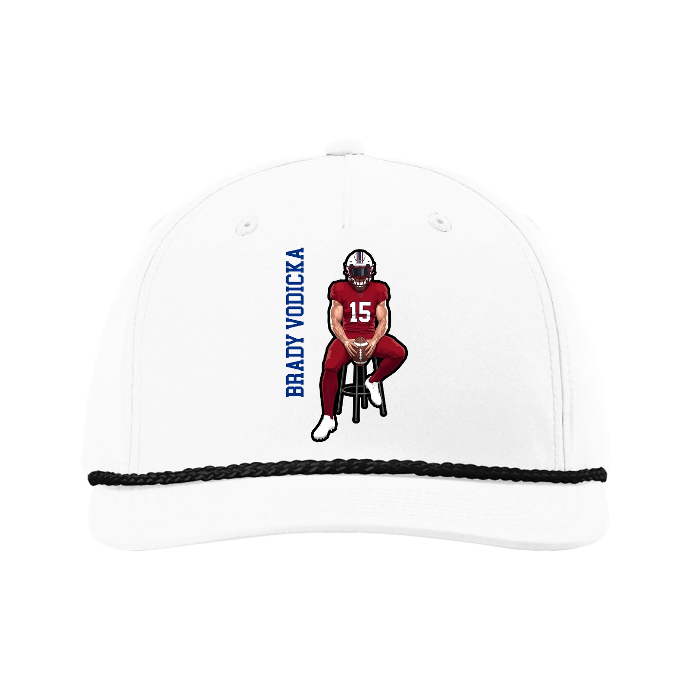 Five-Panel Classic Rope Cap — Name Vertical in White