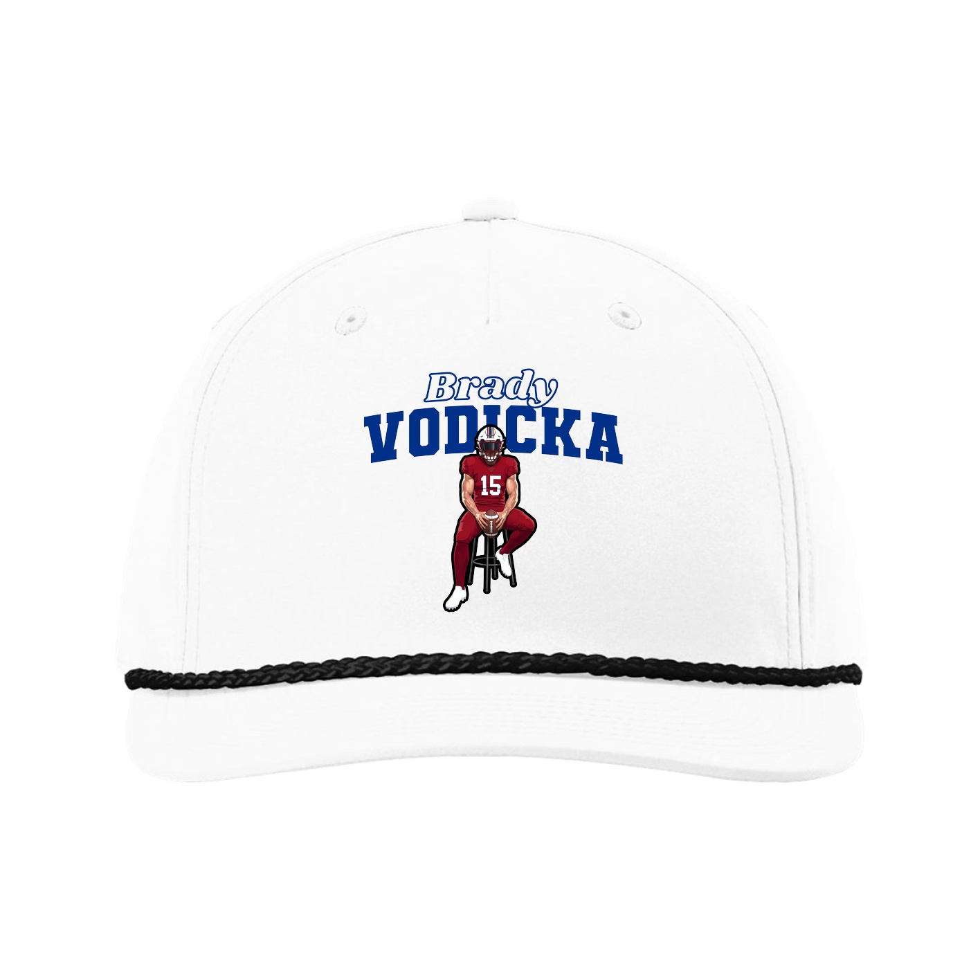 Five-Panel Classic Rope Cap — Name Arch in White