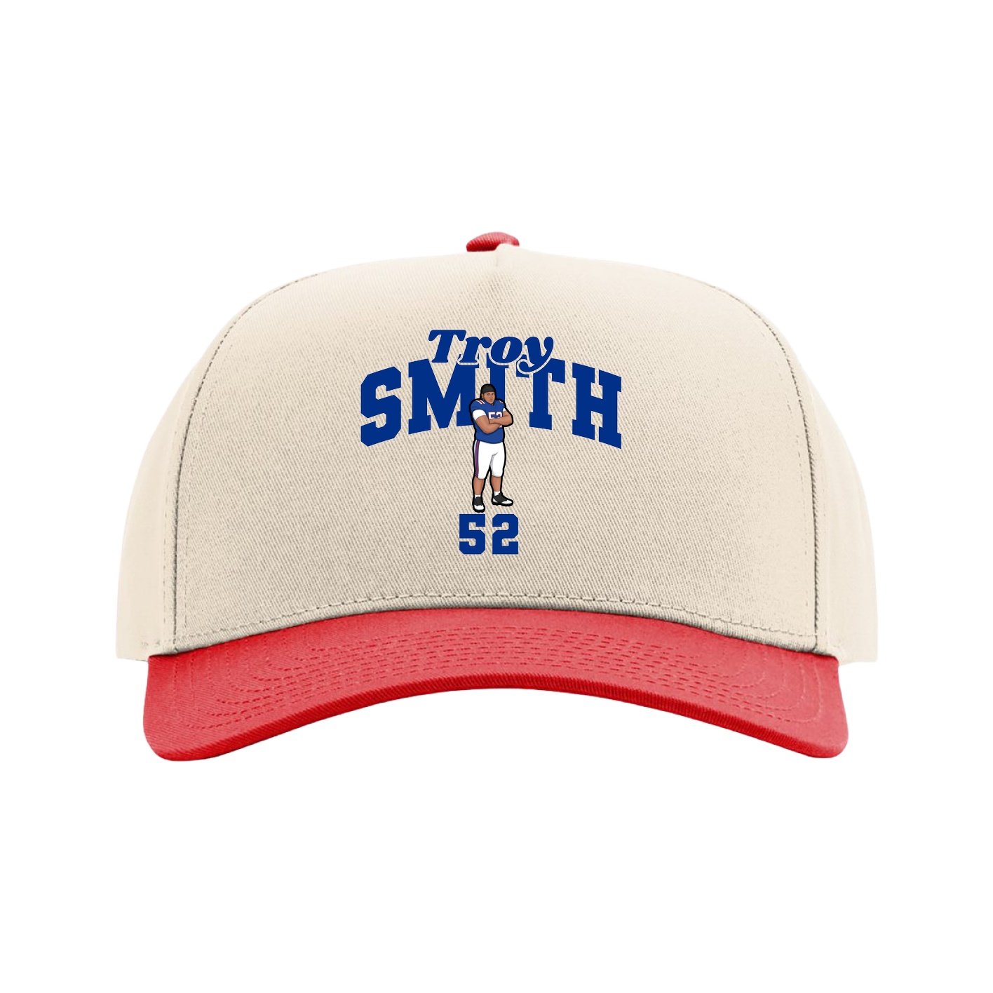 Full Fabric Five-Panel Champ Cap — Signature Arch in Cream/Red