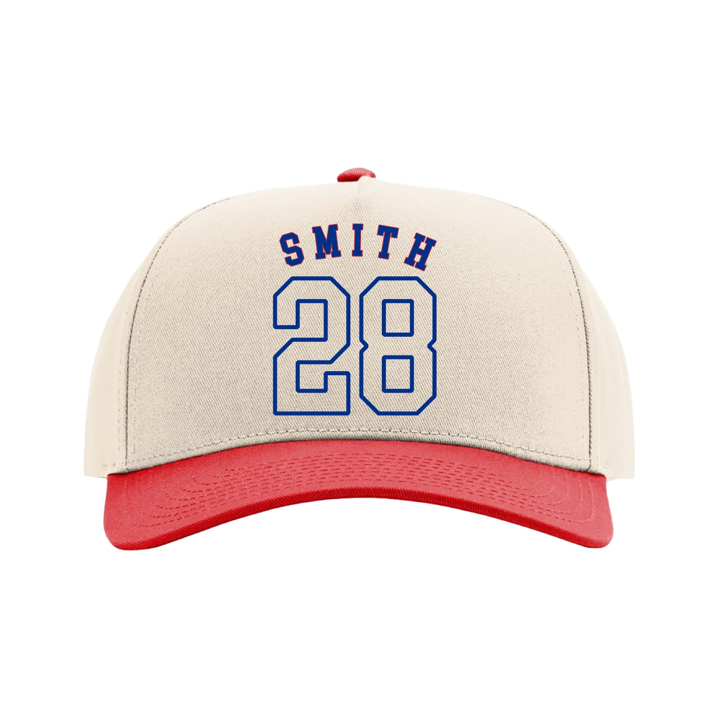 Full Fabric Five-Panel Champ Cap — Shirsey Arch in Cream/Red