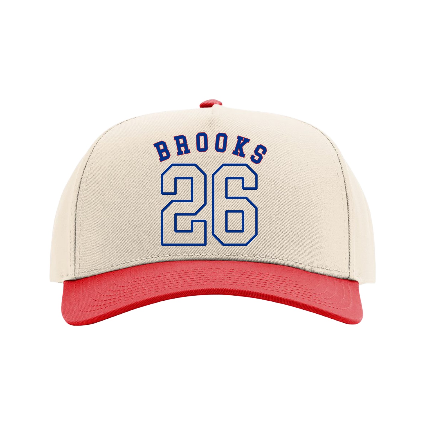 Full Fabric Five-Panel Champ Cap — Shirsey Arch in Cream/Red