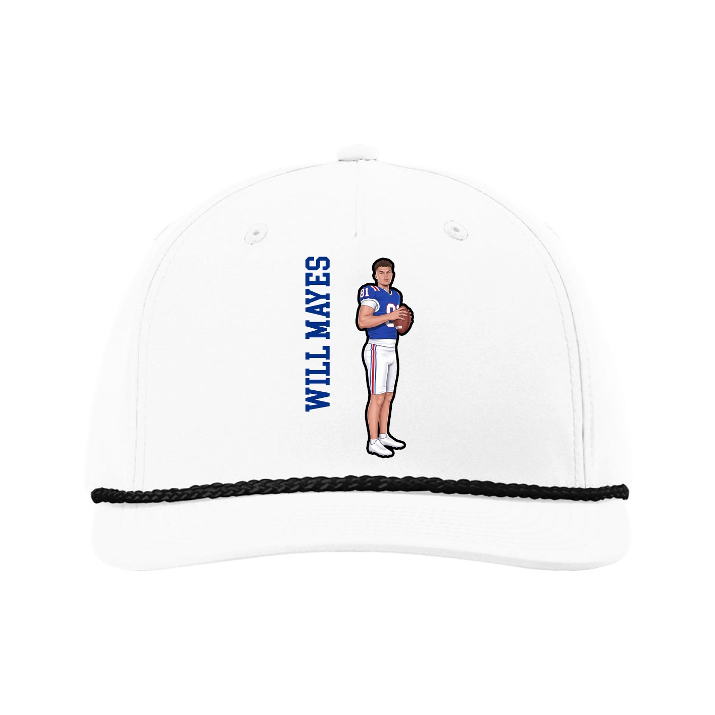 Five-Panel Classic Rope Cap — Name Vertical in White