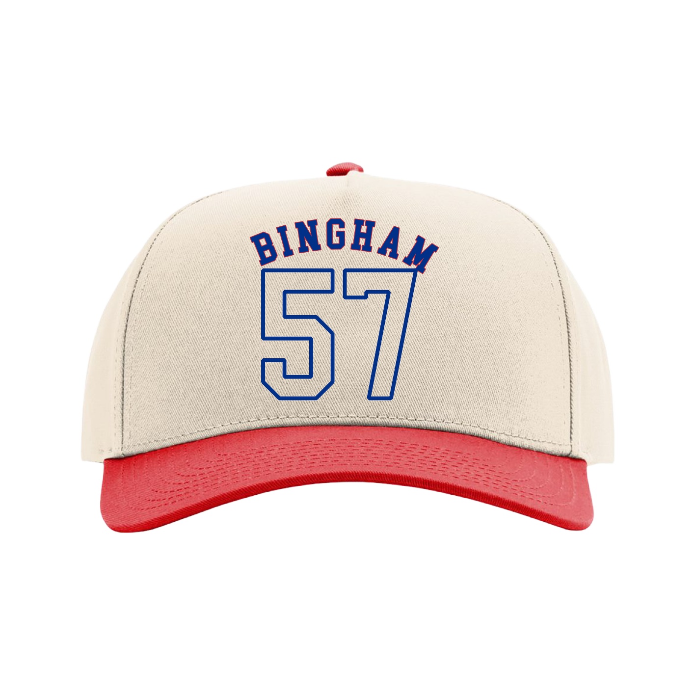 Full Fabric Five-Panel Champ Cap — Shirsey Arch in Cream/Red