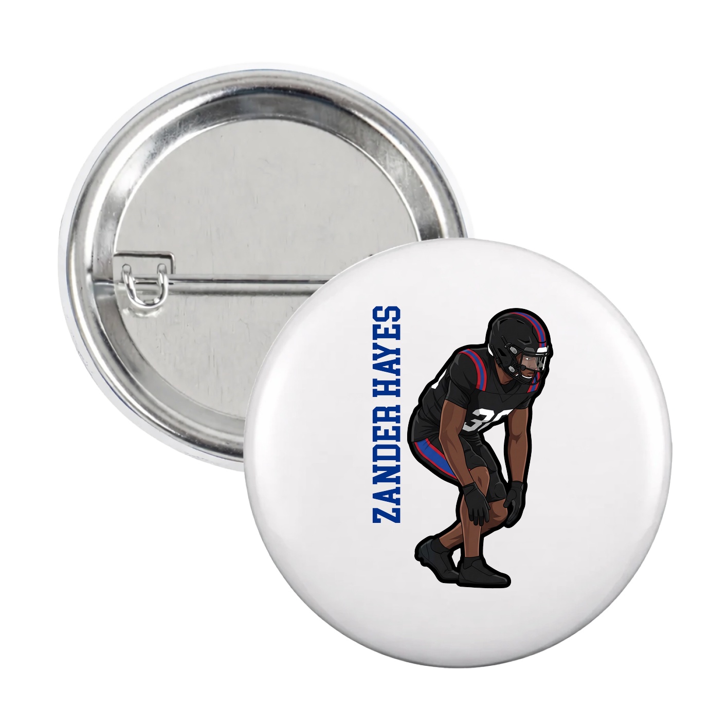 Game Day Button — Name Vertical in White