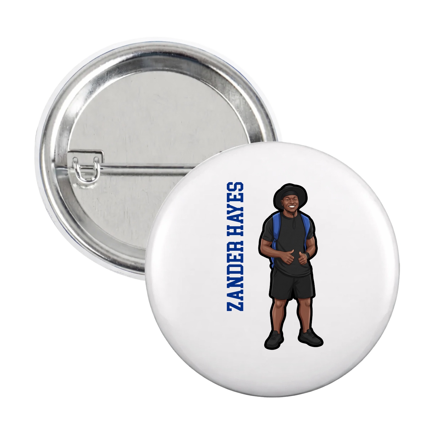 Game Day Button — Name Vertical in White