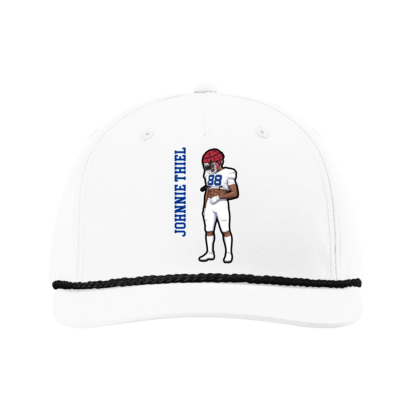 Five-Panel Classic Rope Cap — Name Vertical in White