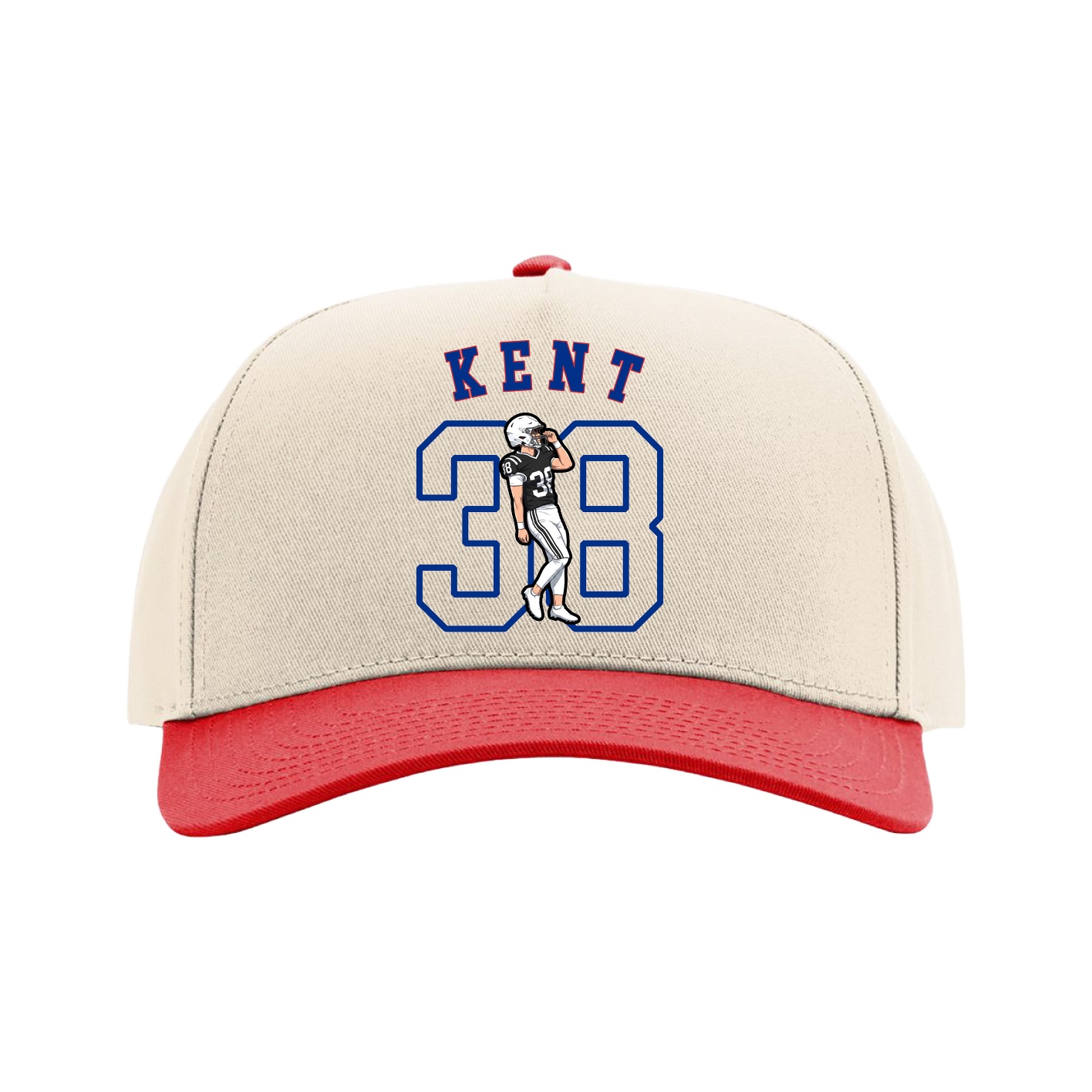 Full Fabric Five-Panel Champ Cap — Shirsey Arch in Cream/Red