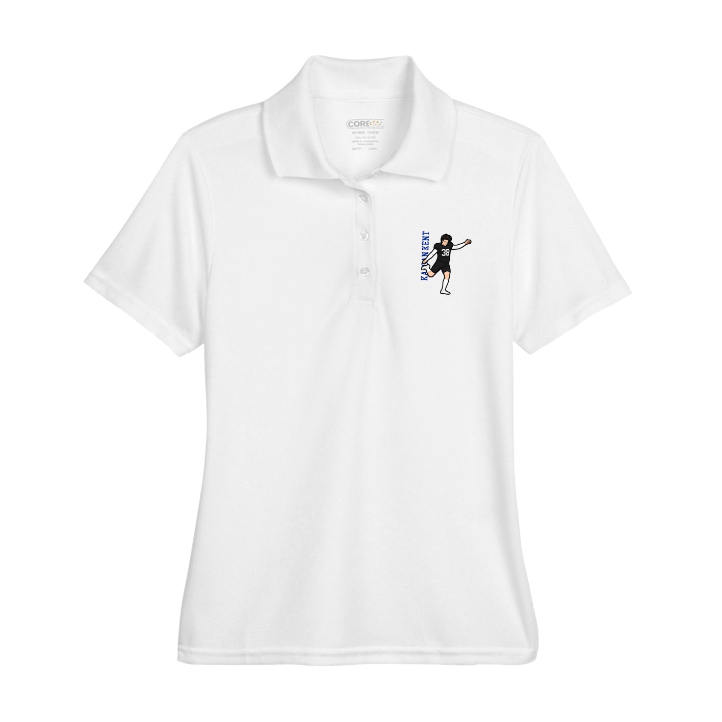 Womens Performance Polo — Name Vertical in White