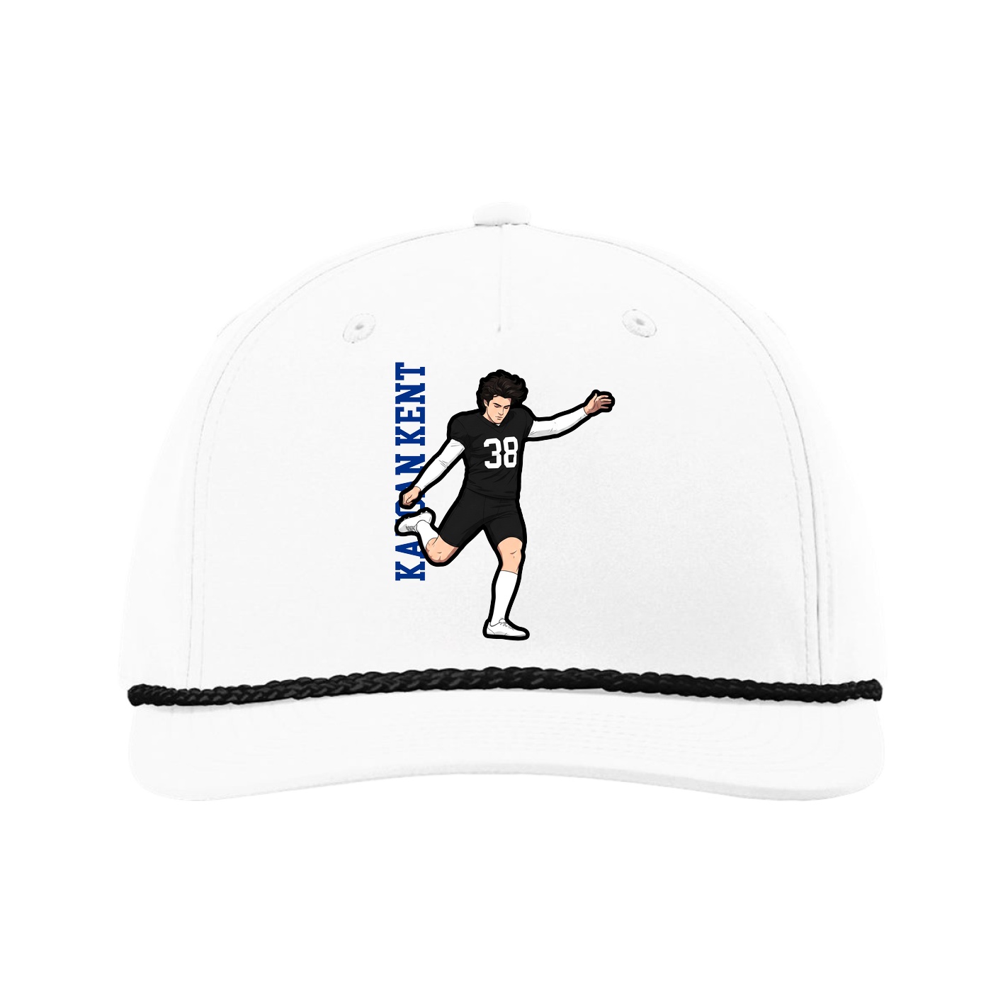 Five-Panel Classic Rope Cap — Name Vertical in White
