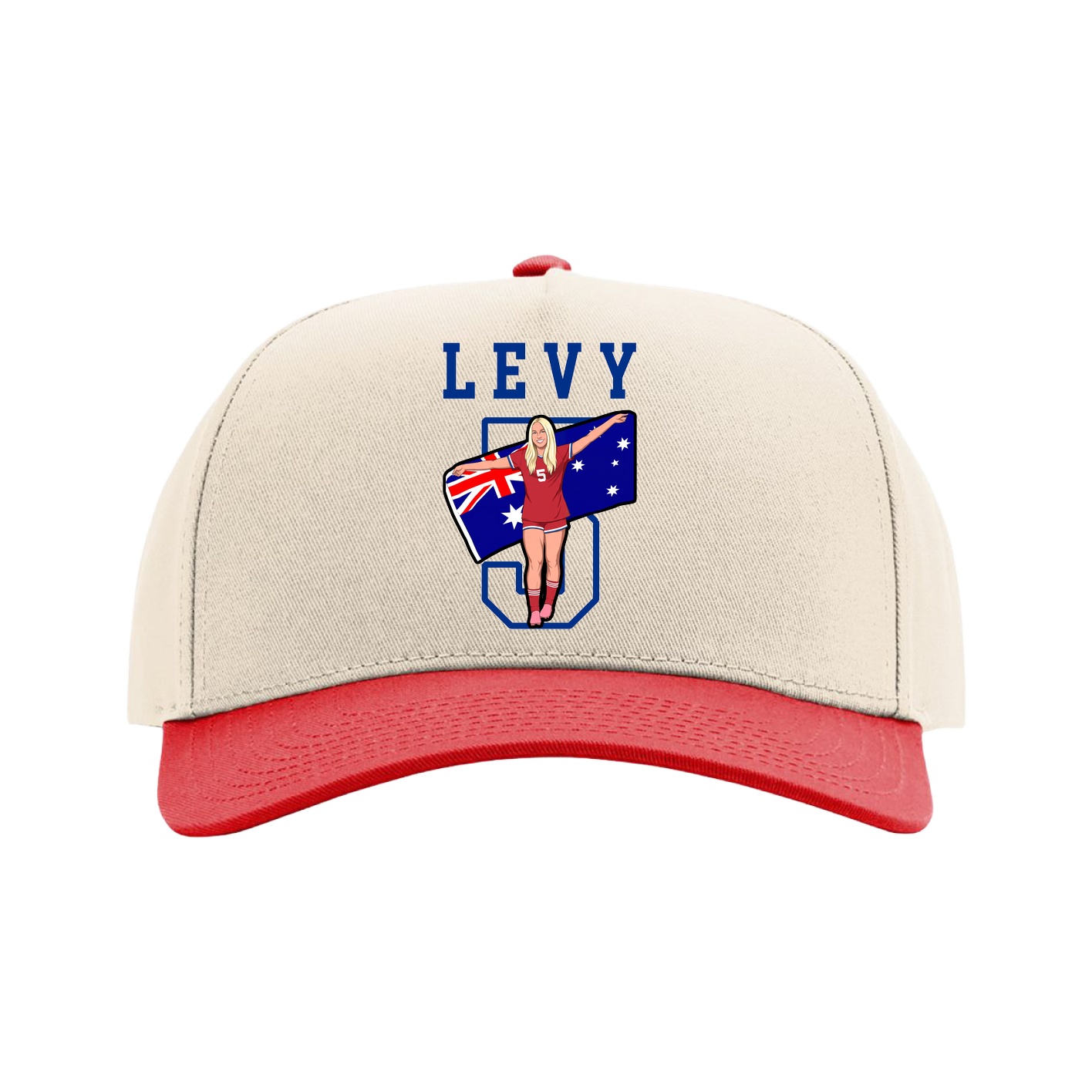 Full Fabric Five-Panel Champ Cap — Shirsey in Cream/Red