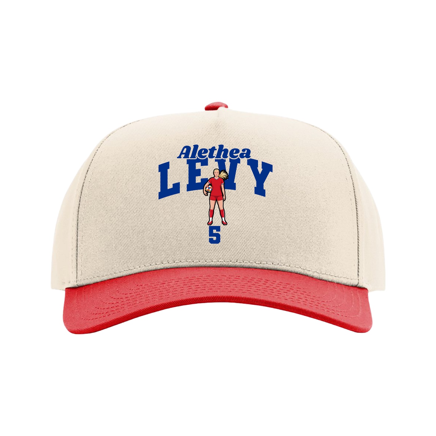 Full Fabric Five-Panel Champ Cap — Signature Arch in Cream/Red