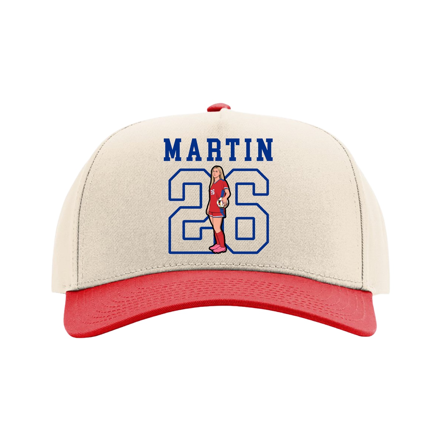 Full Fabric Five-Panel Champ Cap — Shirsey in Cream/Red