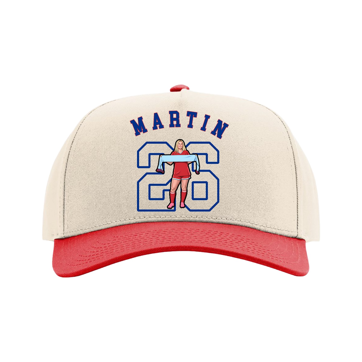 Full Fabric Five-Panel Champ Cap — Shirsey Arch in Cream/Red