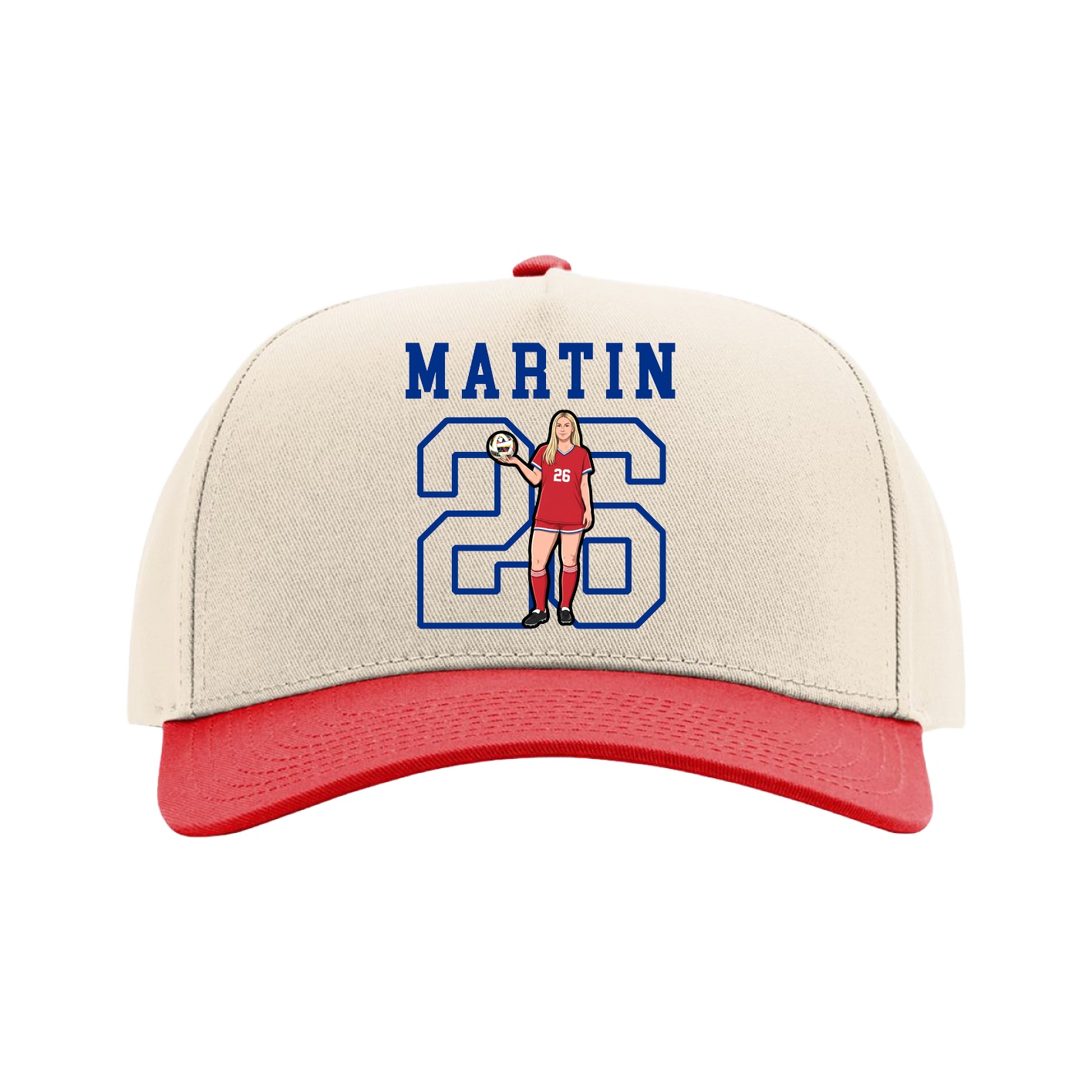 Full Fabric Five-Panel Champ Cap — Shirsey in Cream/Red