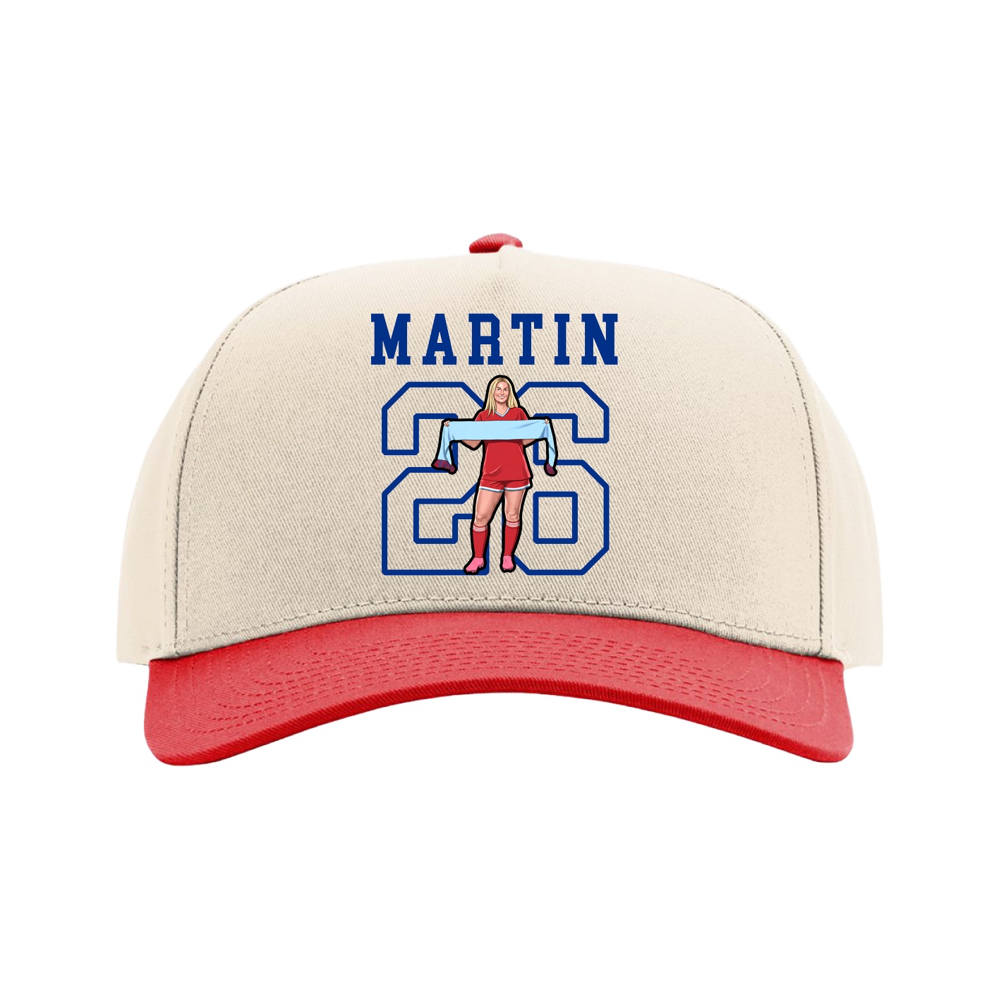 Full Fabric Five-Panel Champ Cap — Shirsey in Cream/Red