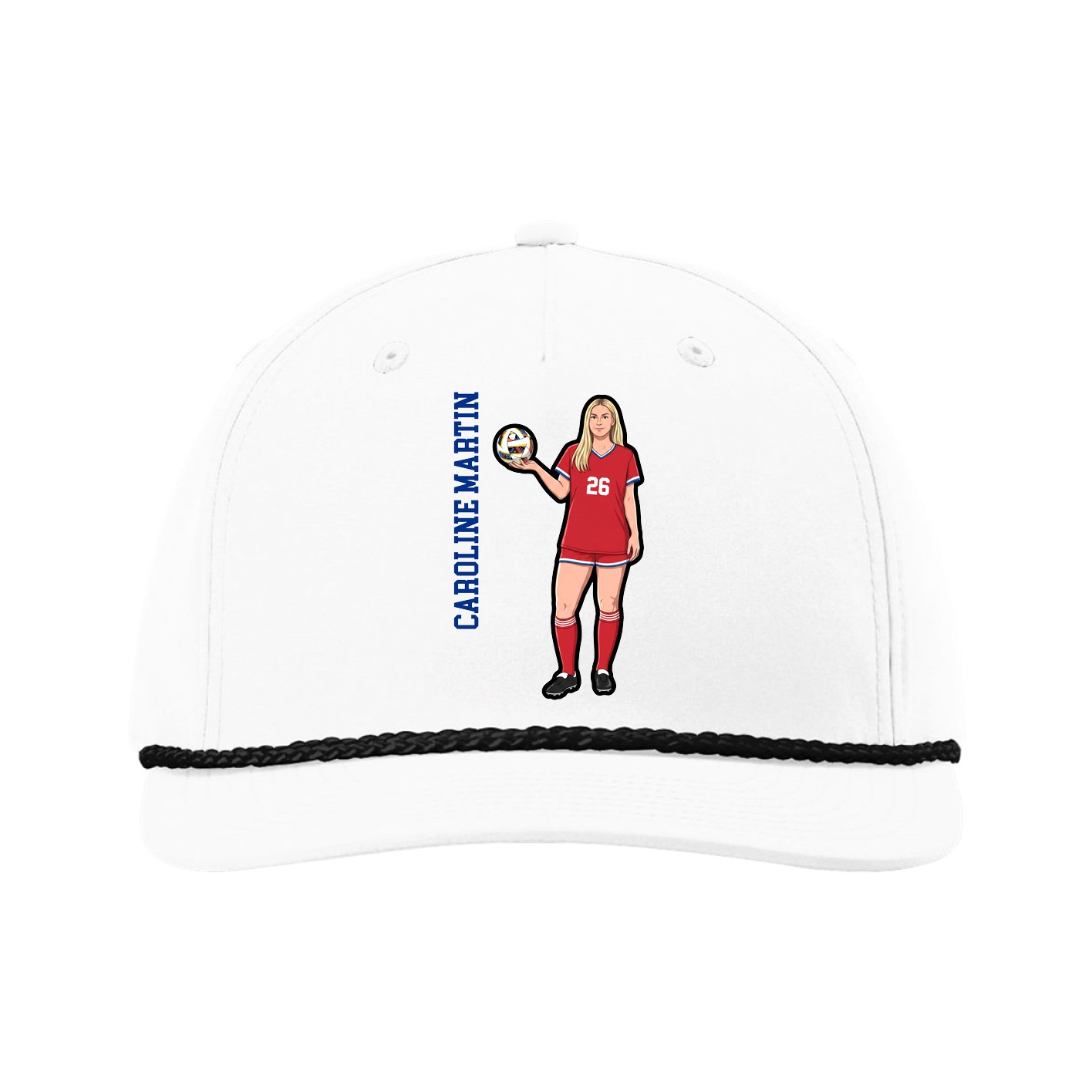 Five-Panel Classic Rope Cap — Name Vertical in White