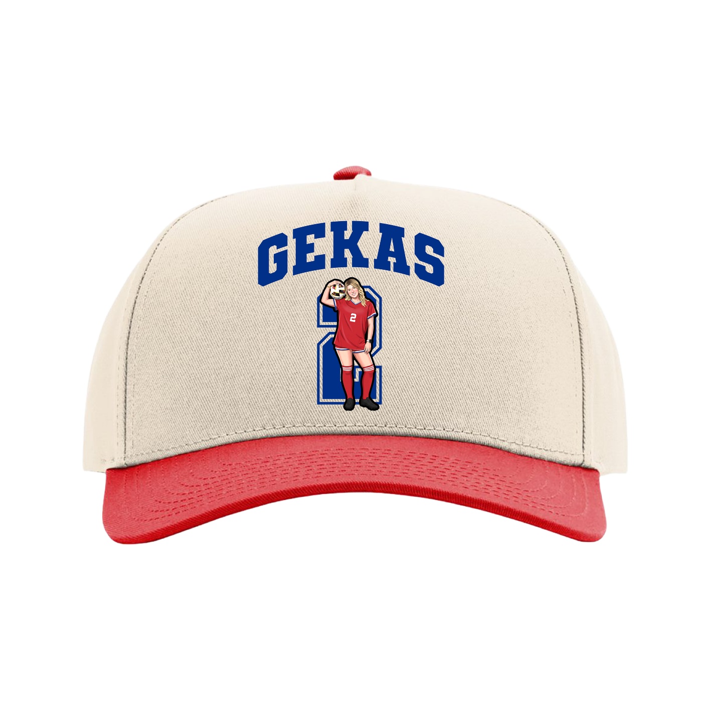 Full Fabric Five-Panel Champ Cap — Number in Cream/Red
