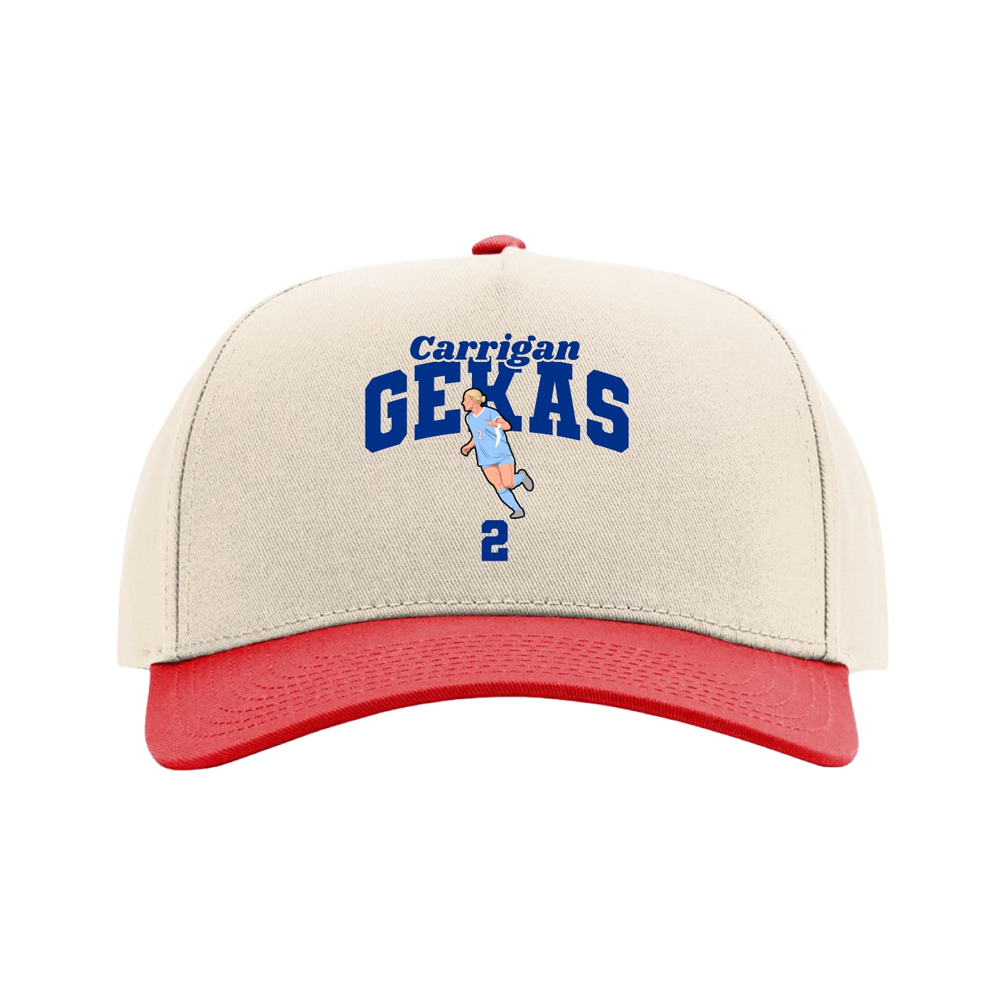 Full Fabric Five-Panel Champ Cap — Signature Arch in Cream/Red