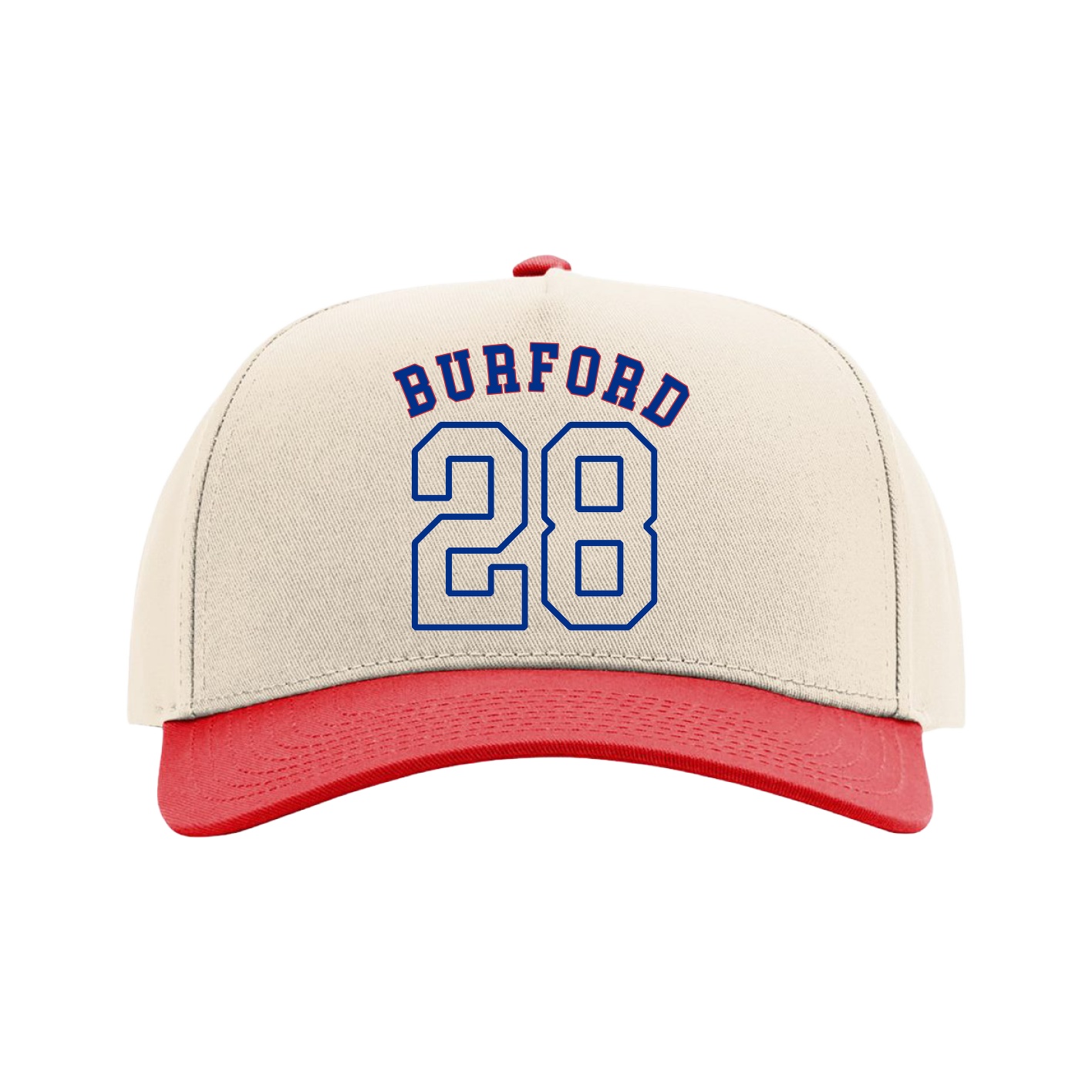 Full Fabric Five-Panel Champ Cap — Shirsey Arch in Cream/Red