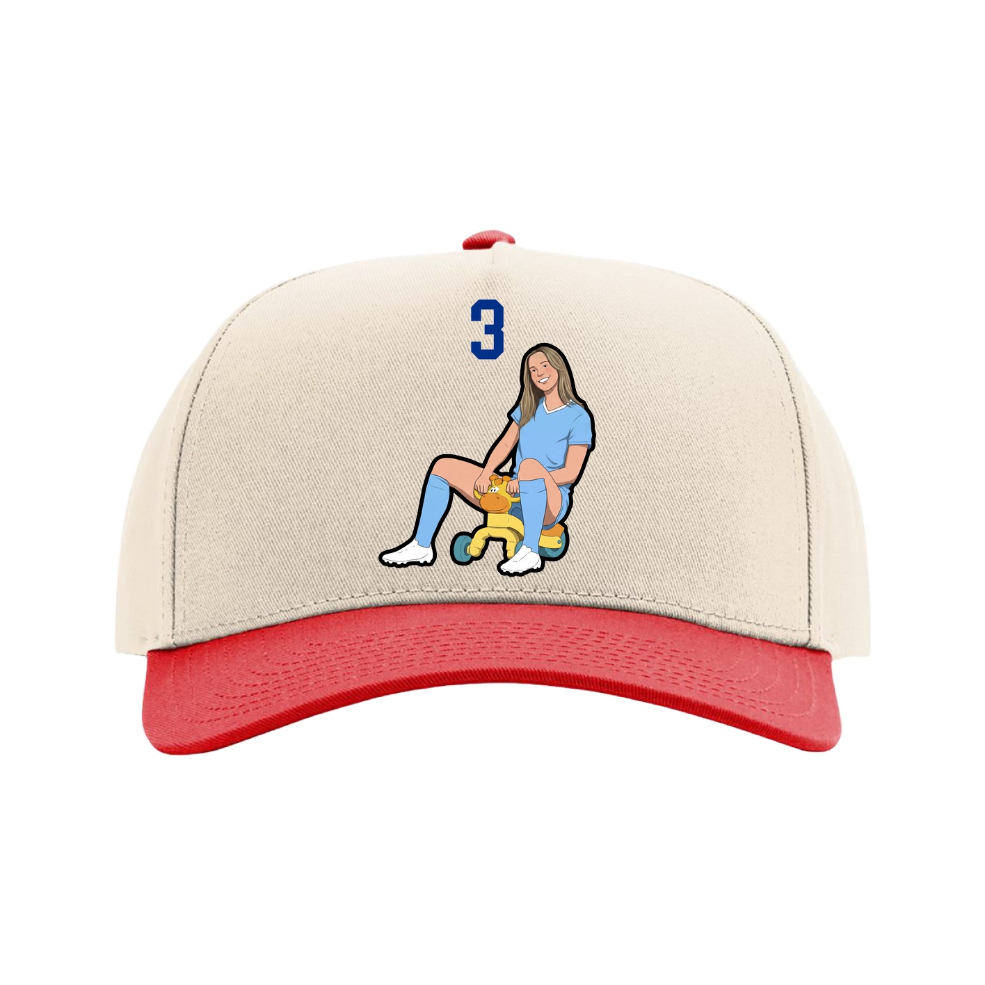 Full Fabric Five-Panel Champ Cap — Number Top in Cream/Red