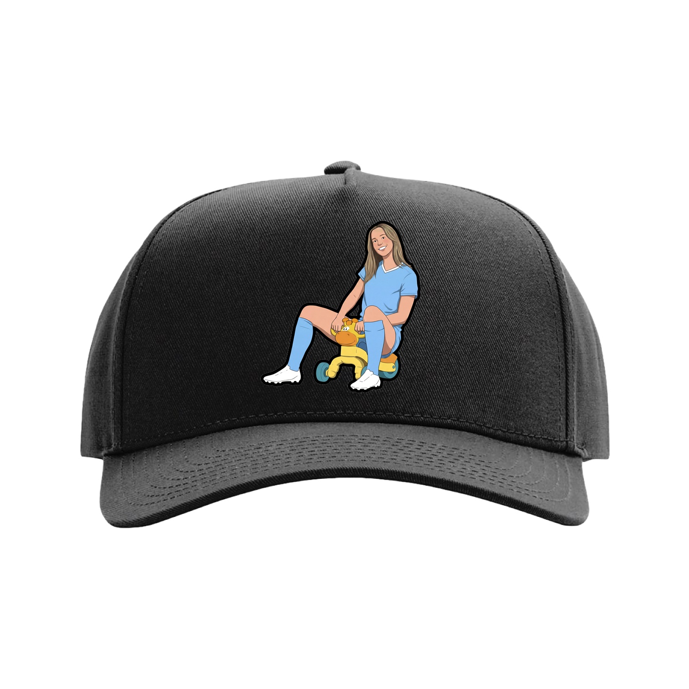 Full Fabric Five-Panel Champ Cap — Name Vertical in Black