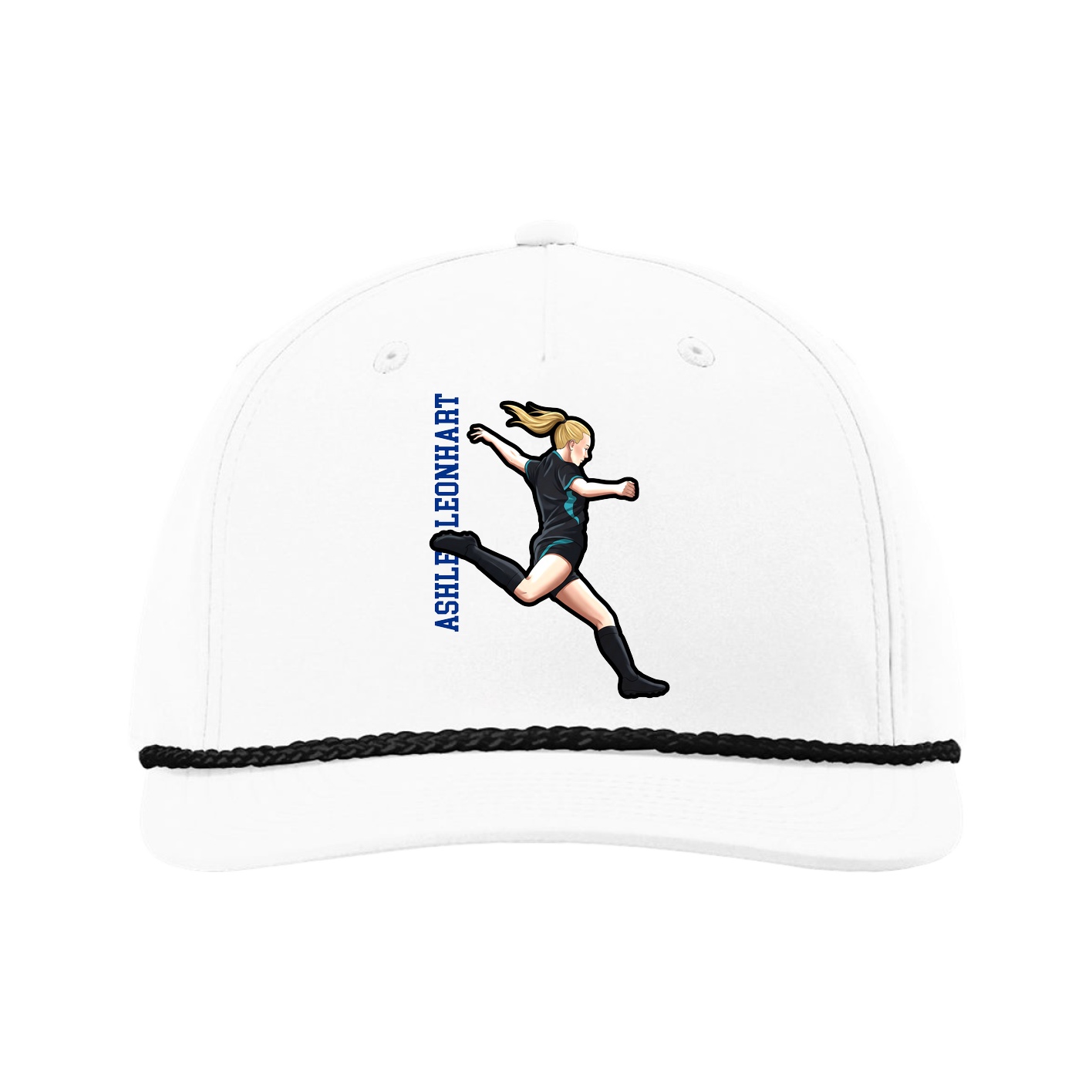 Five-Panel Classic Rope Cap — Name Vertical in White