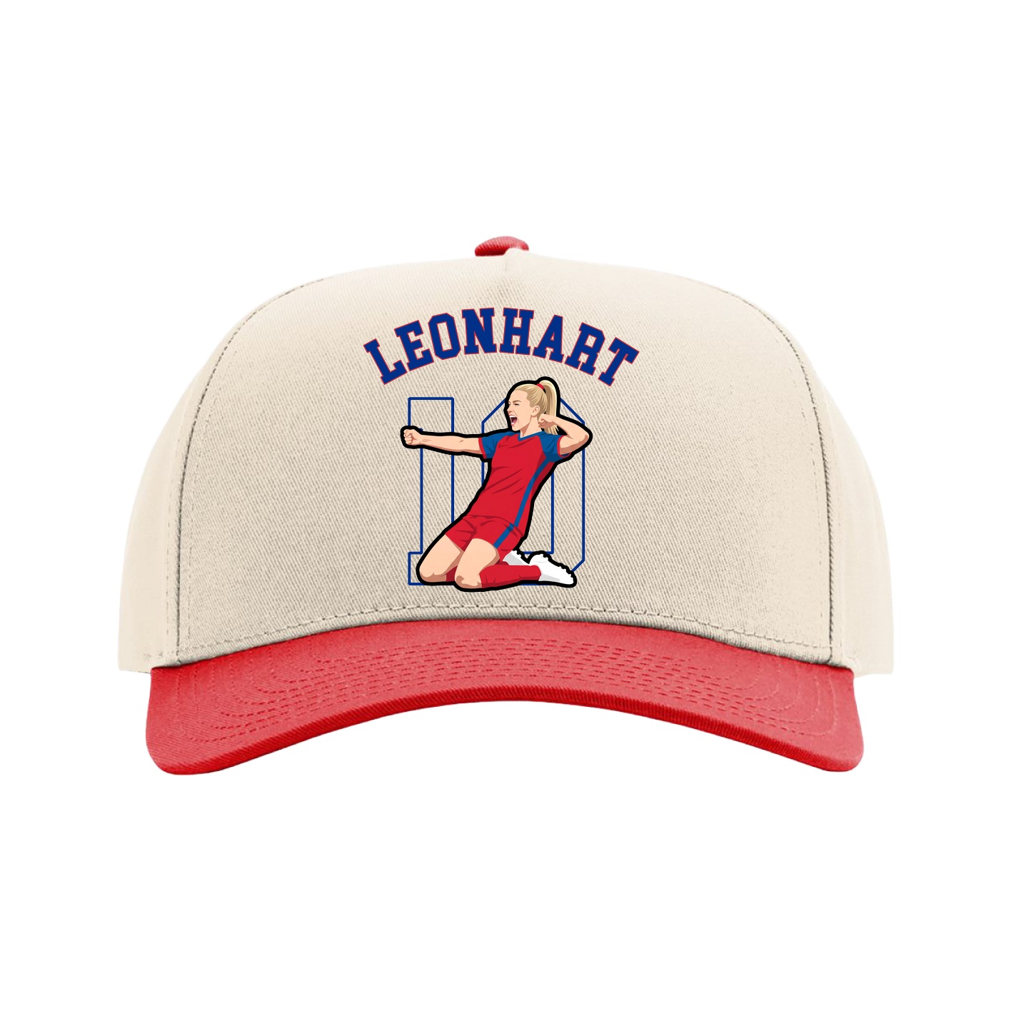 Full Fabric Five-Panel Champ Cap — Shirsey Arch in Cream/Red