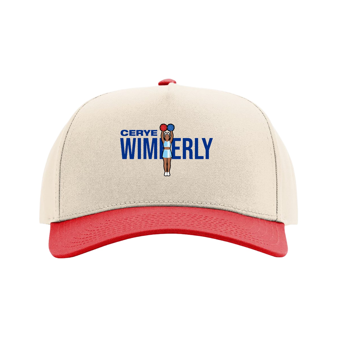 Full Fabric Five-Panel Champ Cap — Player Name in Cream/Red