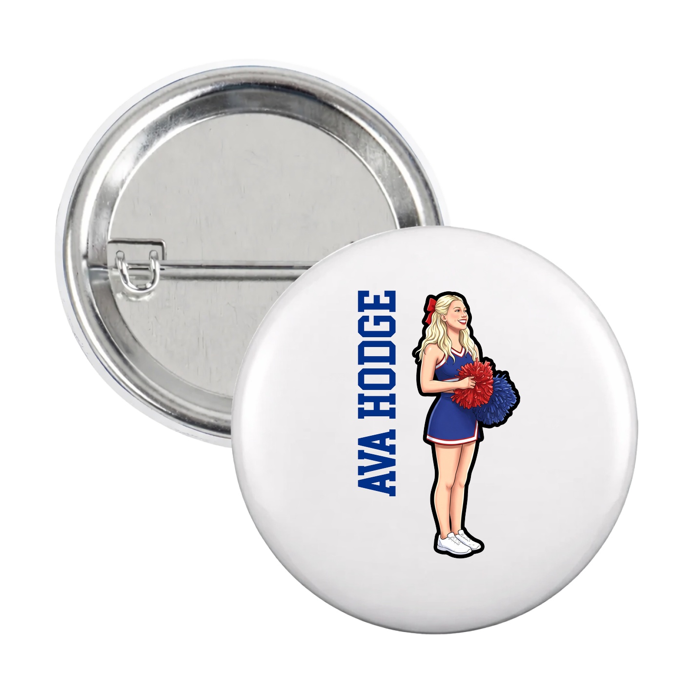 Game Day Button — Name Vertical in White