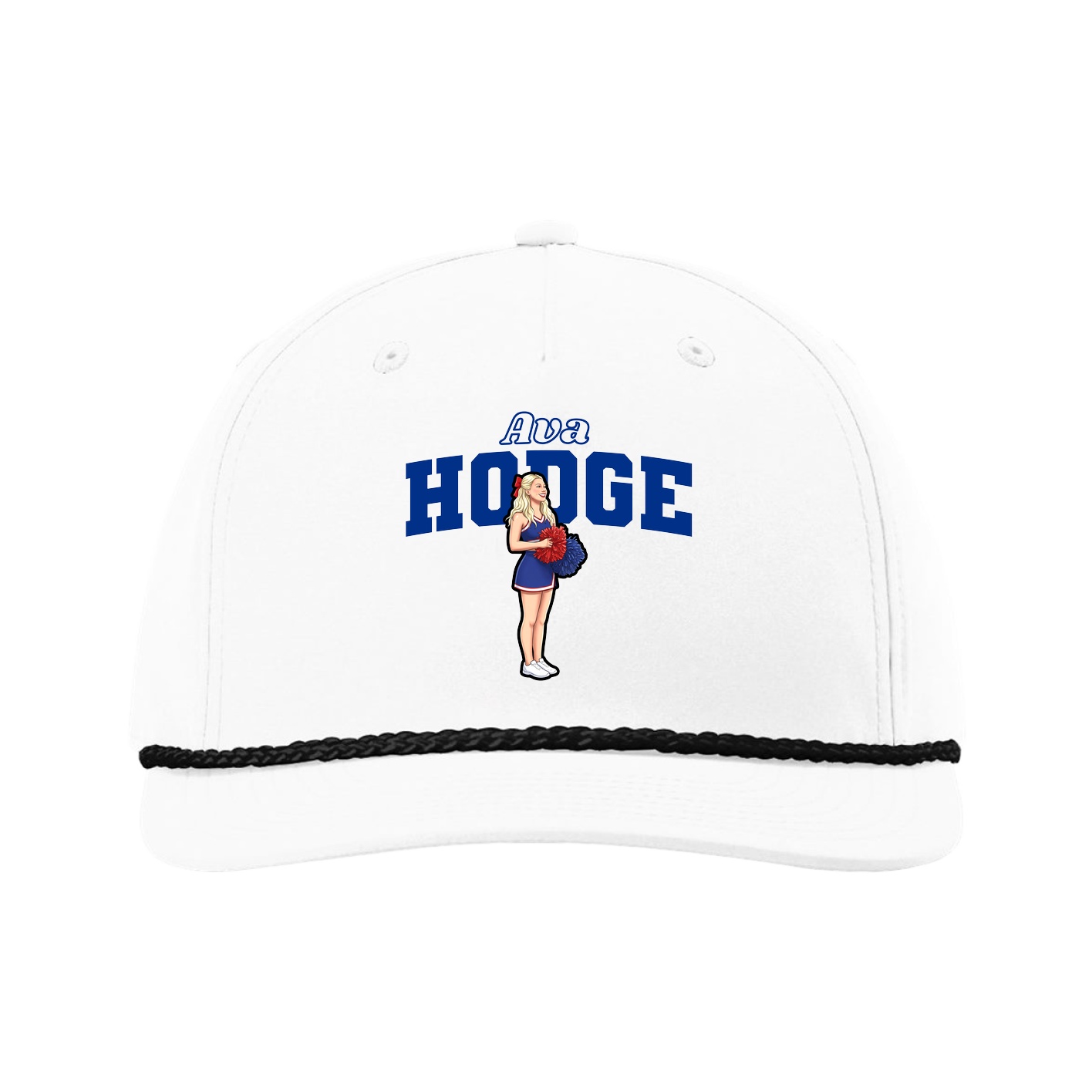 Five-Panel Classic Rope Cap — Name Arch in White