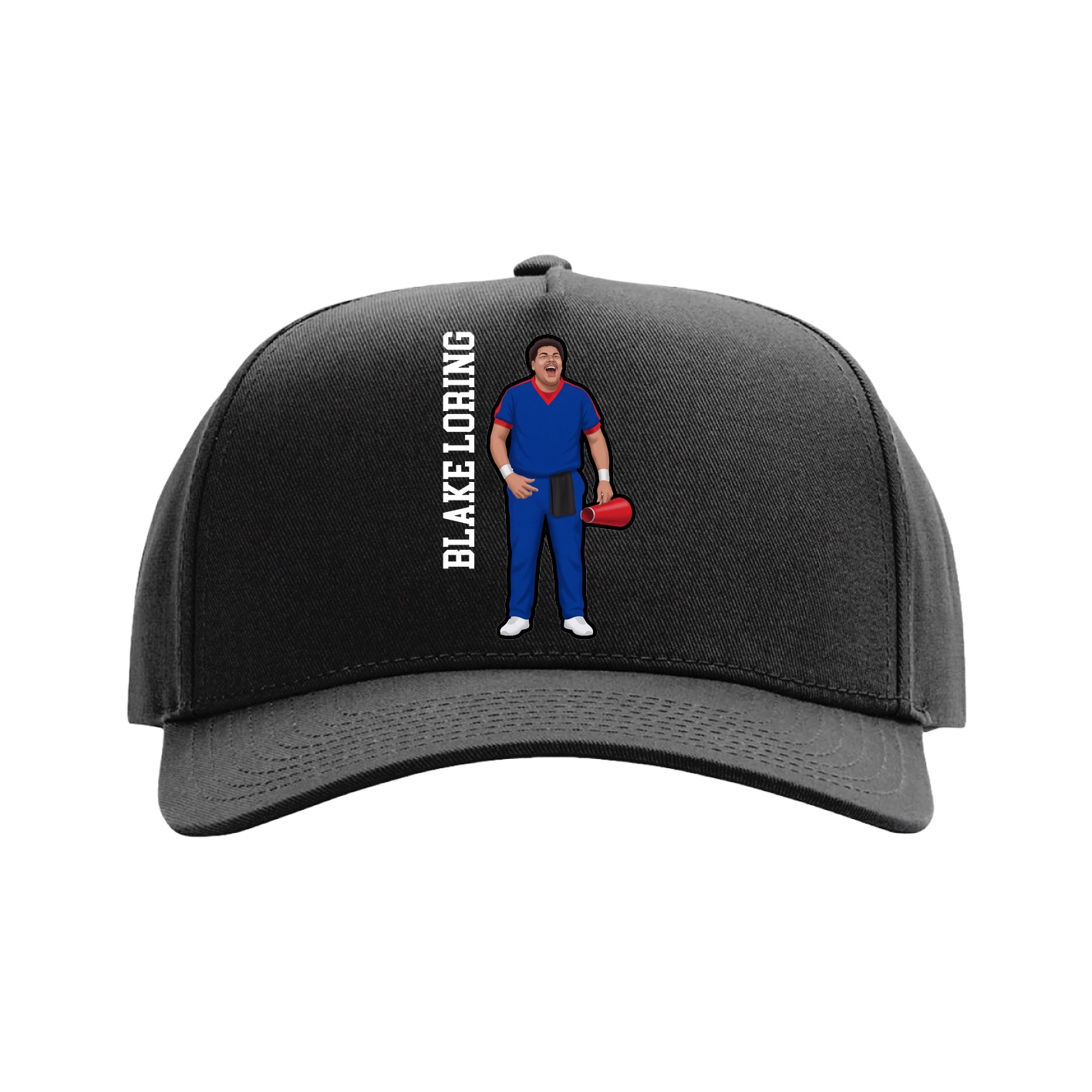 Full Fabric Five-Panel Champ Cap — Name Vertical in Black