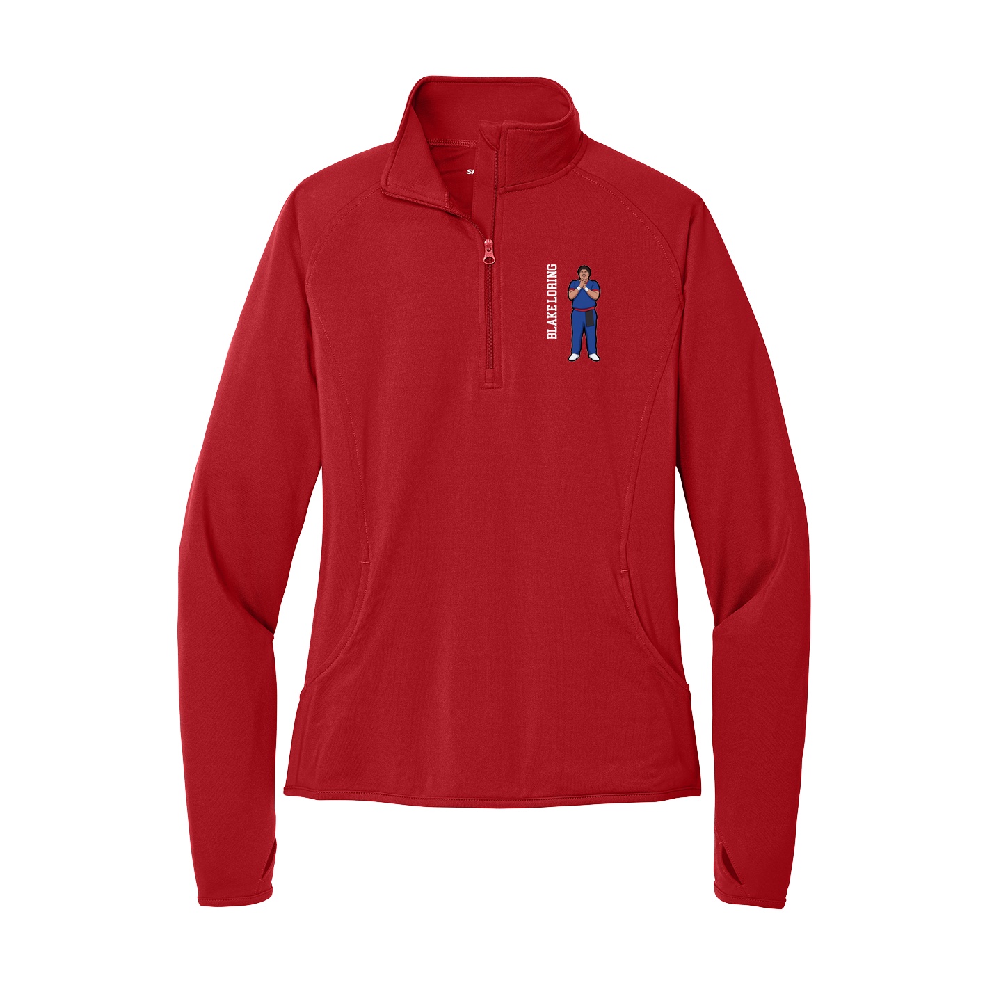 Women's Q-Zip Pullover — Name Vertical in Red
