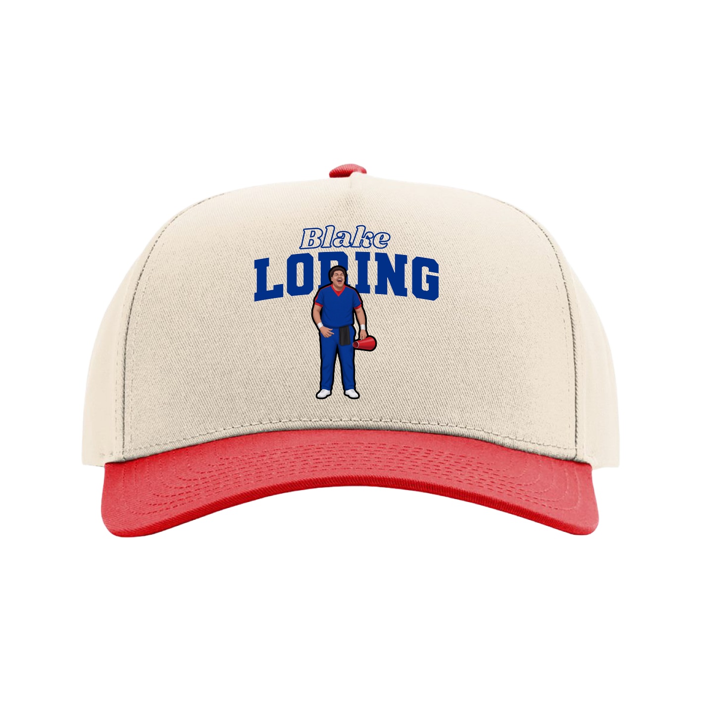 Full Fabric Five-Panel Champ Cap — Name Arch in Cream/Red