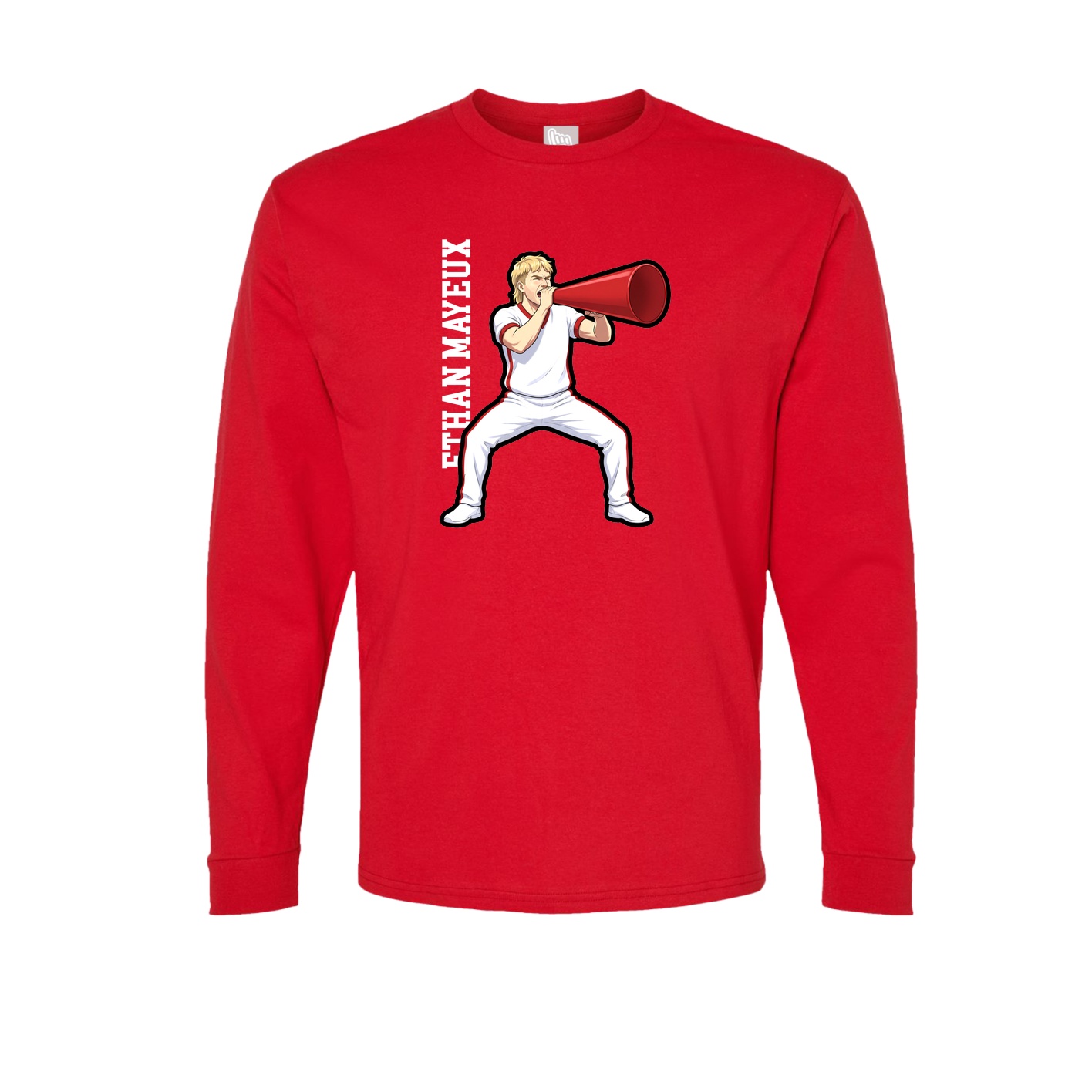 Long Sleeve Tee — Name Vertical in Red