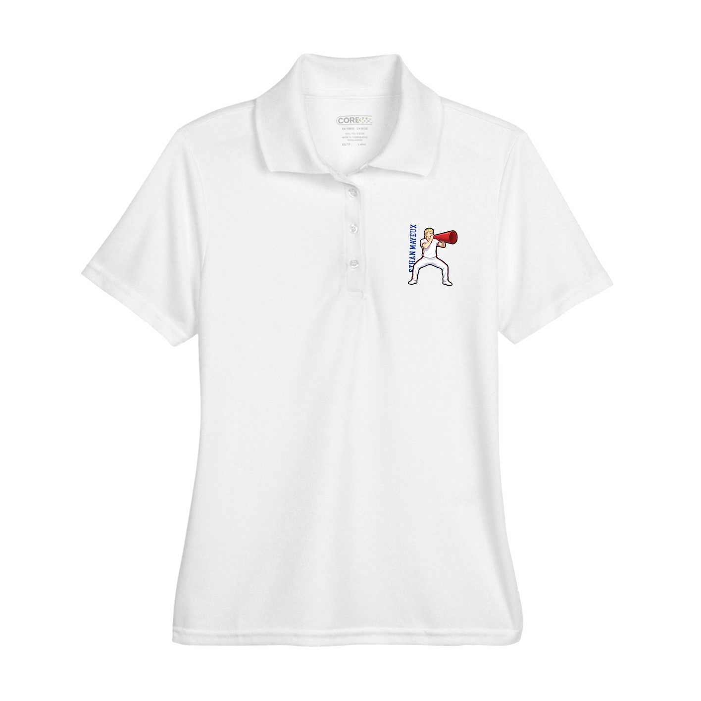 Womens Performance Polo — Name Vertical in White