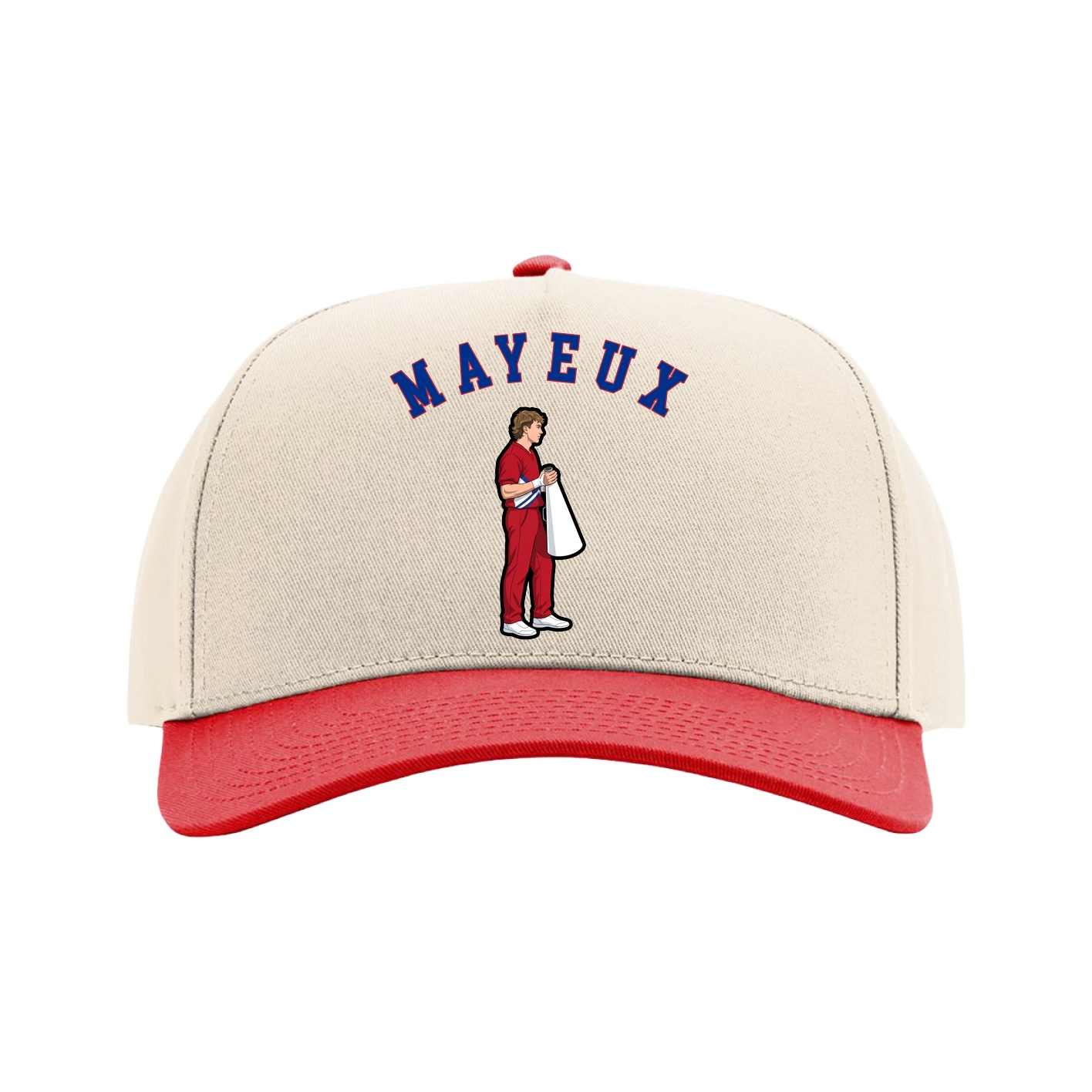 Full Fabric Five-Panel Champ Cap — Shirsey Arch in Cream/Red