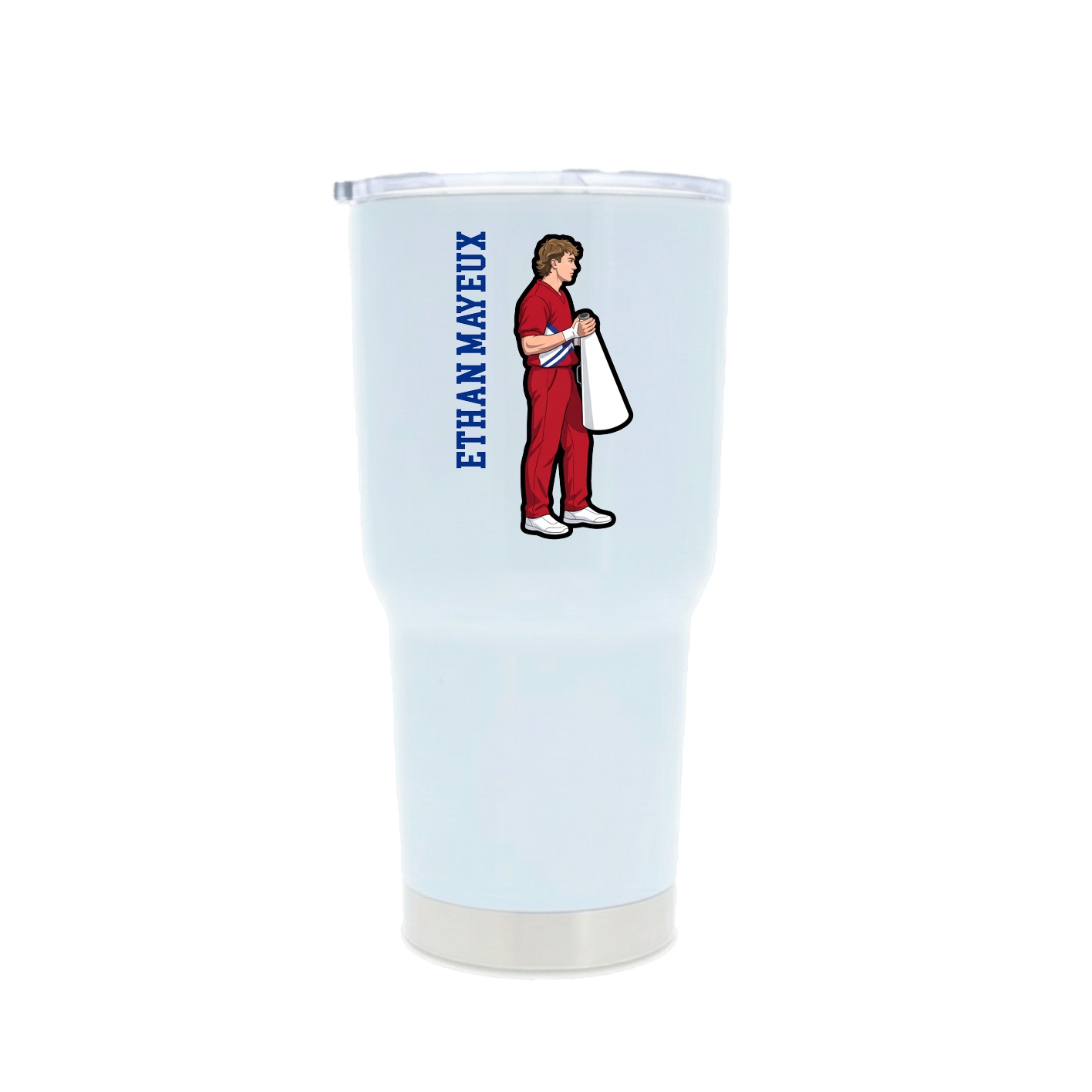 30oz Stainless Steel Tumbler — Name Vertical in White