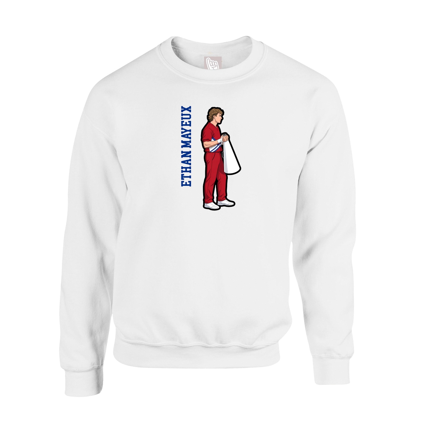 Fleece Crew — Name Vertical in White