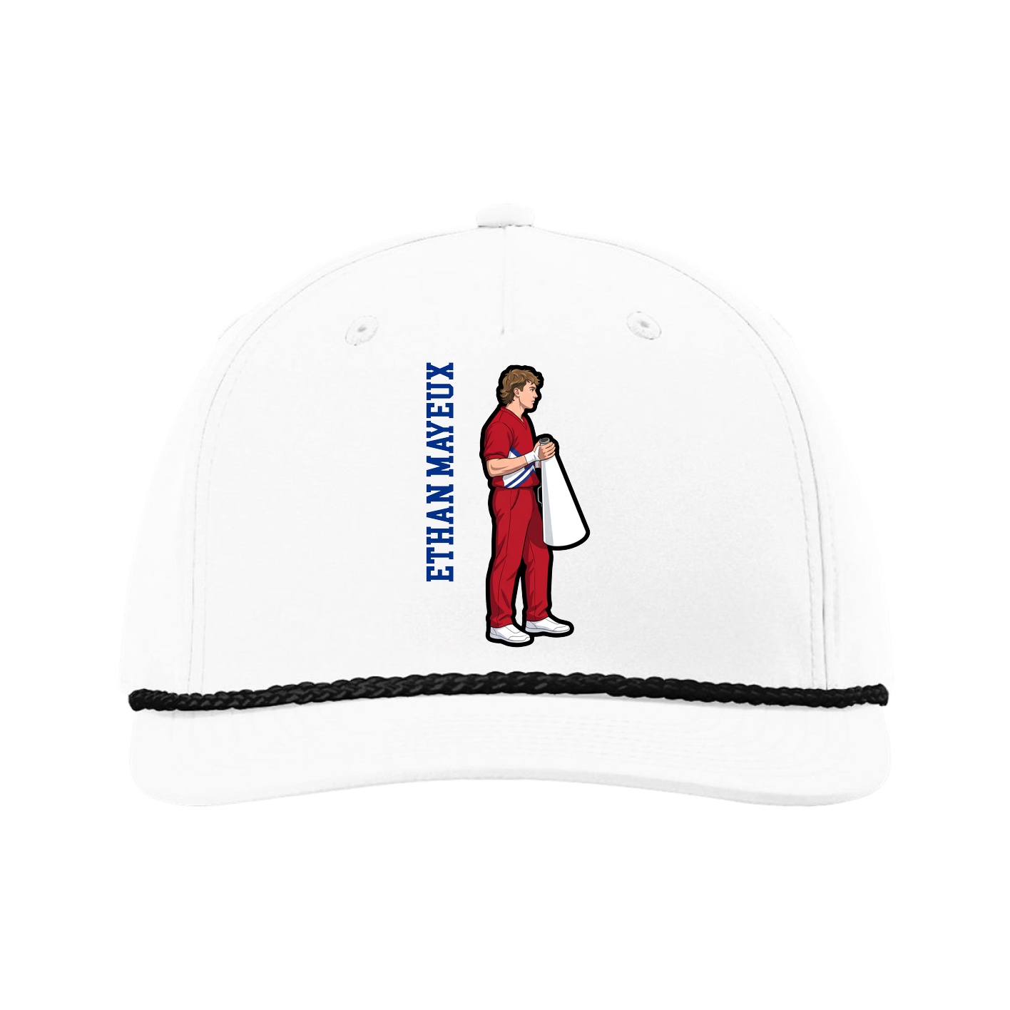 Five-Panel Classic Rope Cap — Name Vertical in White