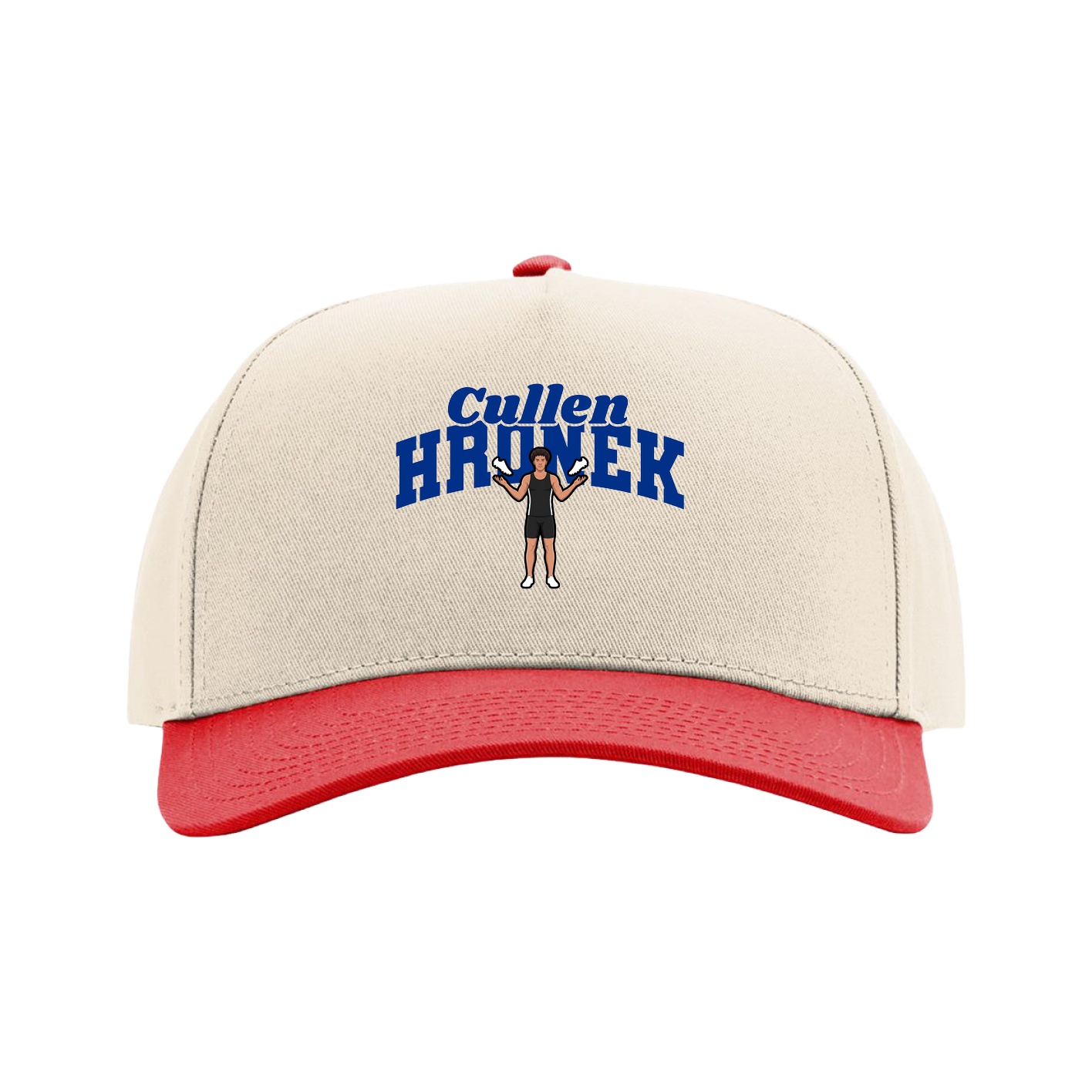 Full Fabric Five-Panel Champ Cap — Signature Arch in Cream/Red