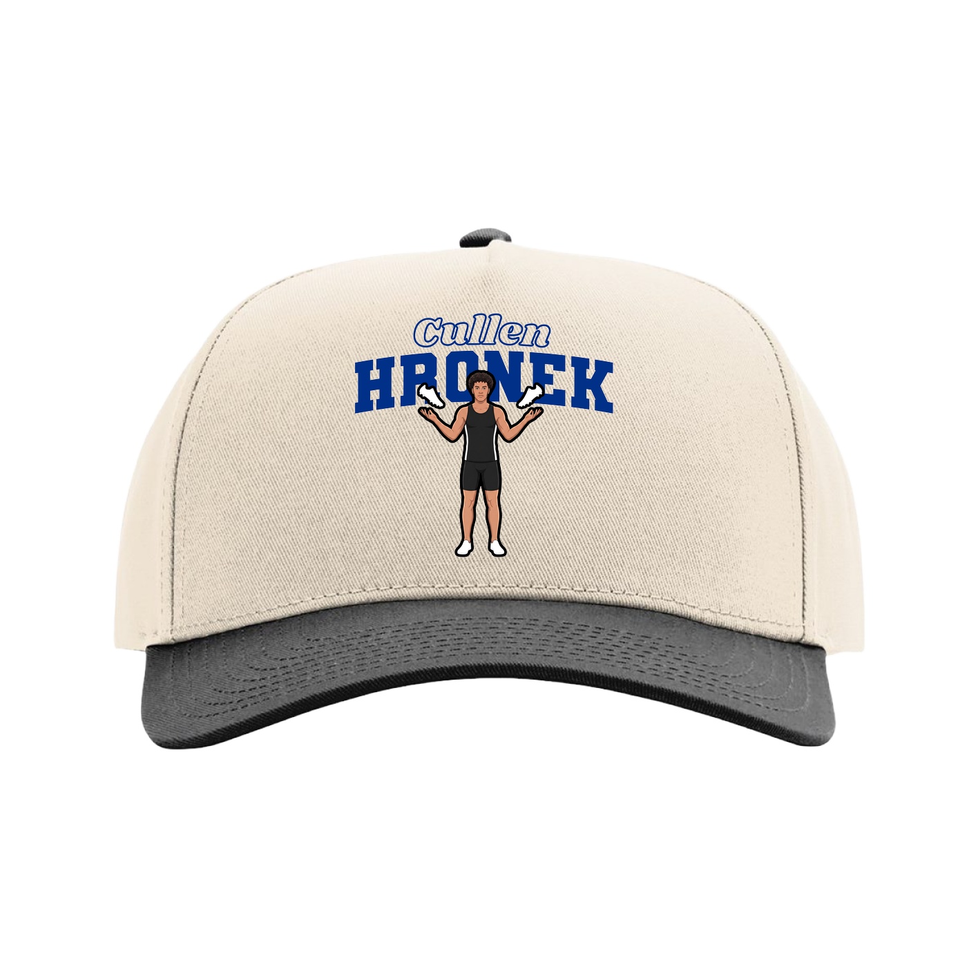 Full Fabric Five-Panel Champ Cap — Name Arch in Cream/Black