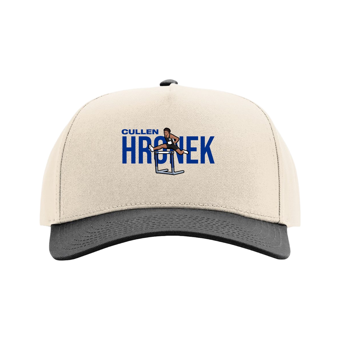 Full Fabric Five-Panel Champ Cap — Player Name in Cream/Black